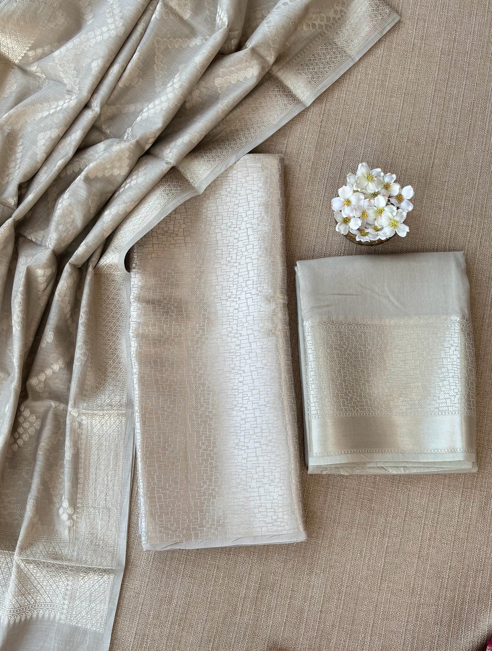 Earthy Tone Banarasi Mul Silk Brocade 3-pc Sharara Suit set : SS62J13