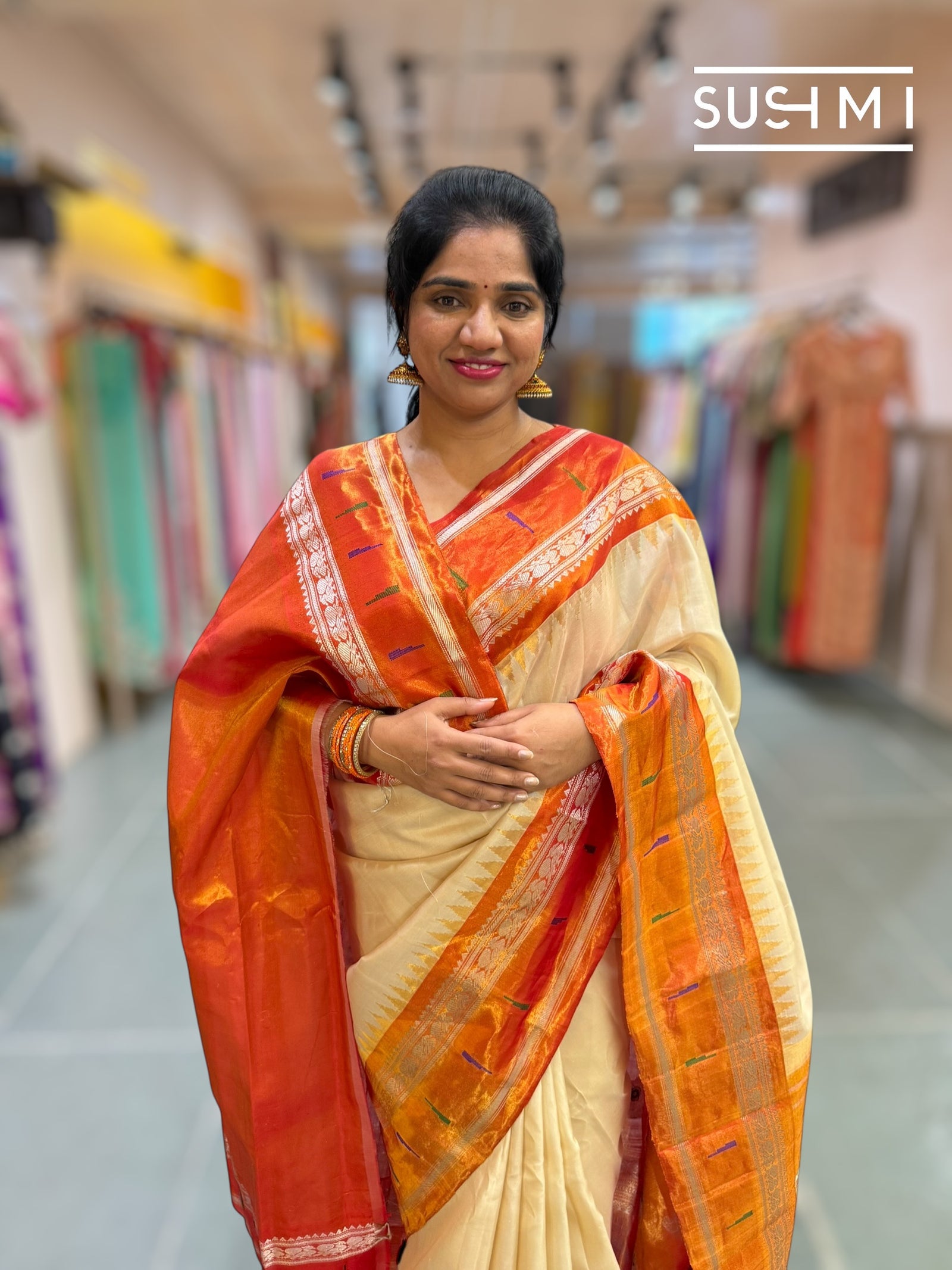 Beige Gadwal Silk Saree with Paithani border : S62F180