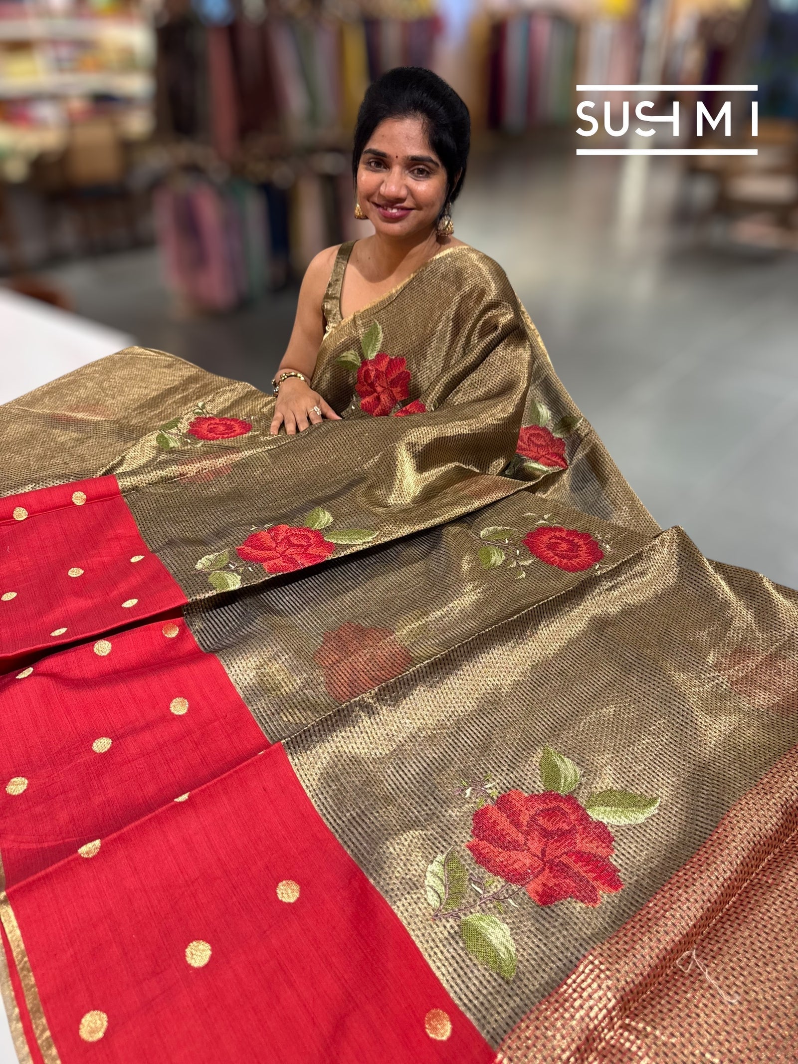 Kora tissue Saree with petite Point embroidery : S62104