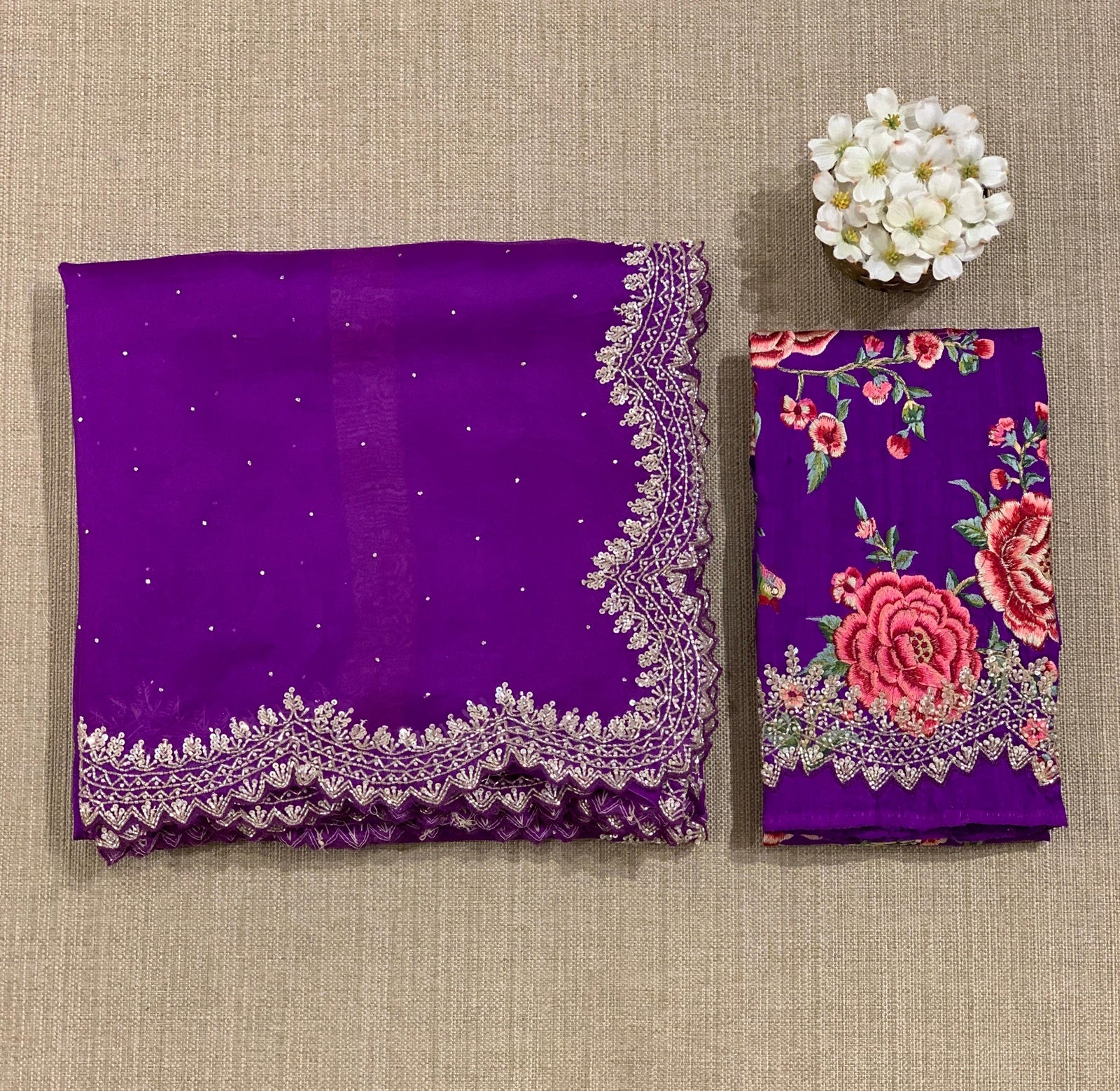 Purple Pure Organza Handwork Saree with heavy Designer Blouse