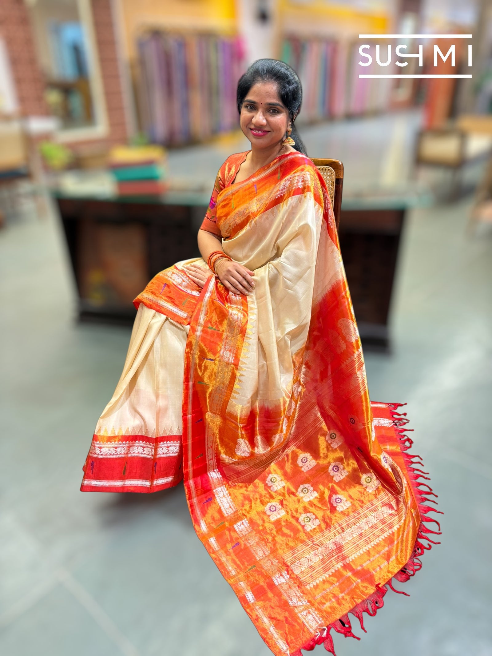 Beige Gadwal Silk Saree with Paithani border : S62F180