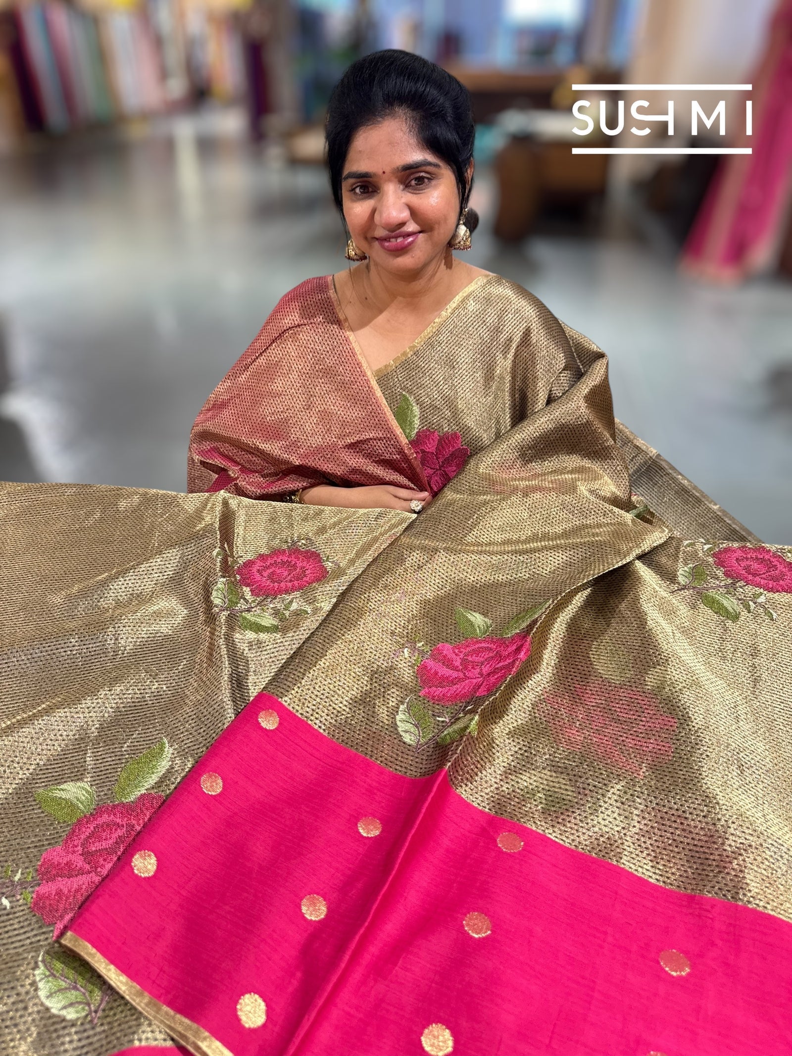 Kora tissue Saree with petite Point embroidery : S62106