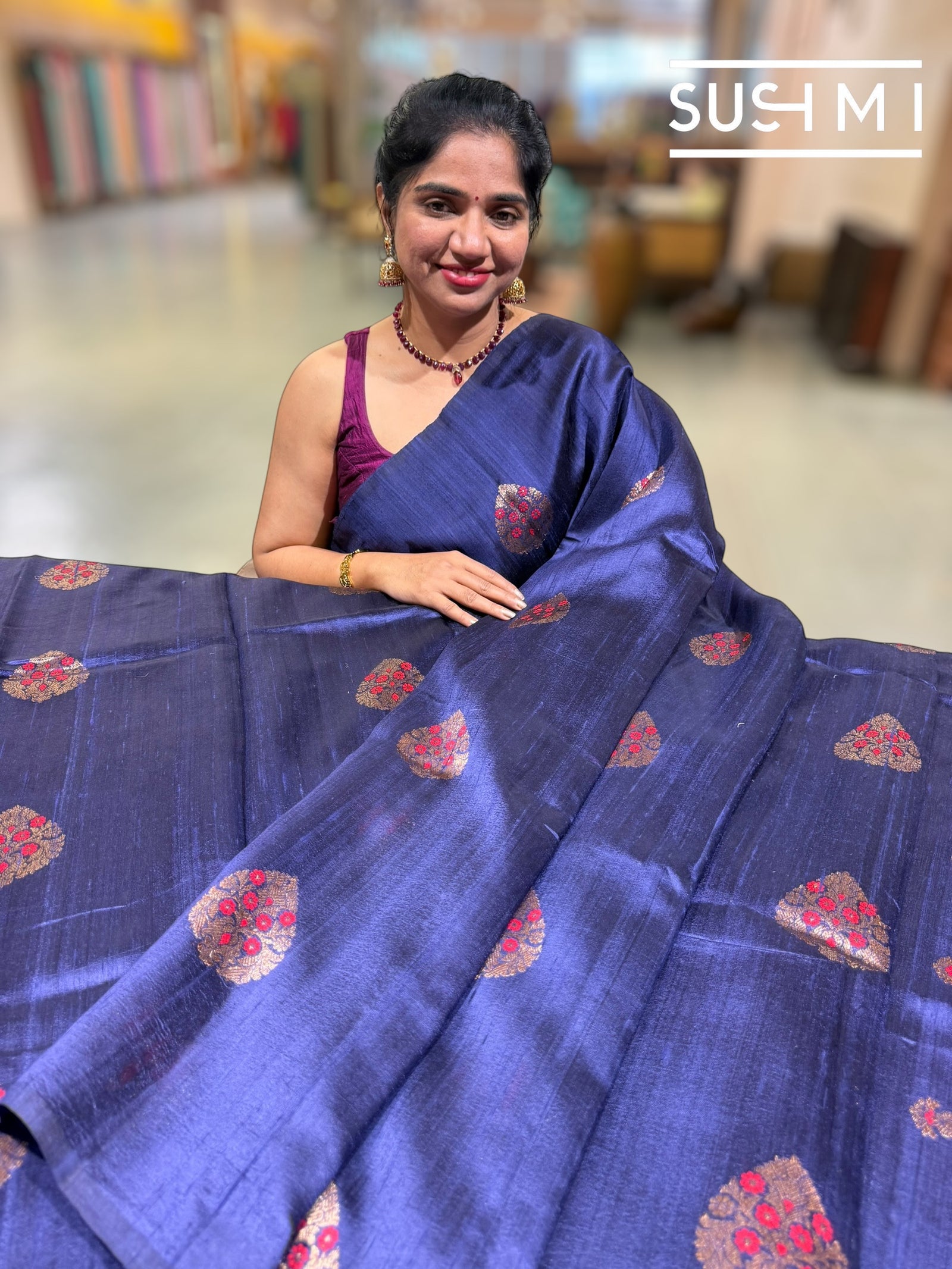 Midnight Blue Banarasi Handloom Dupion Rawsilk Saree : S62F109