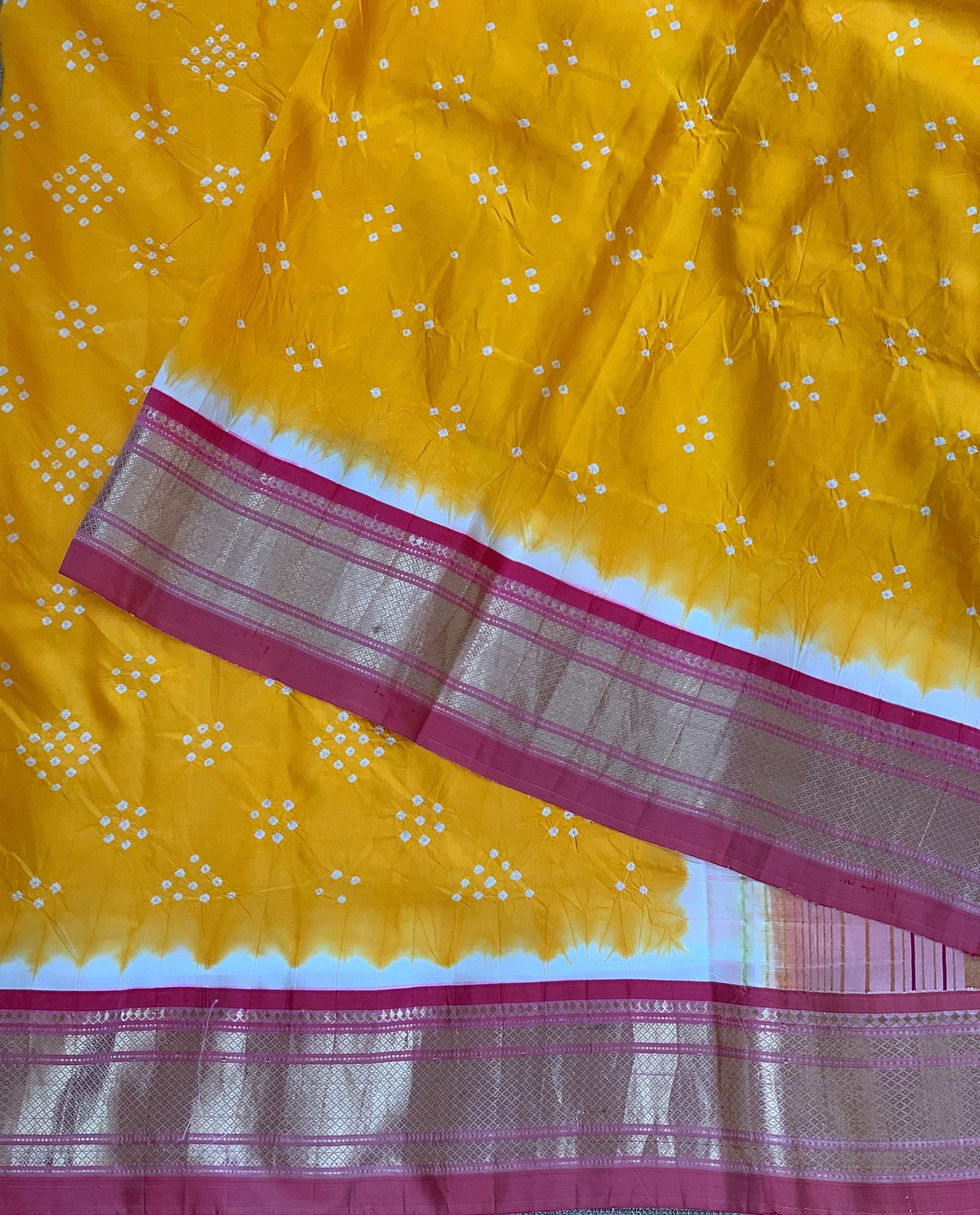 Yellow Pure handloom Bandhini paithani saree