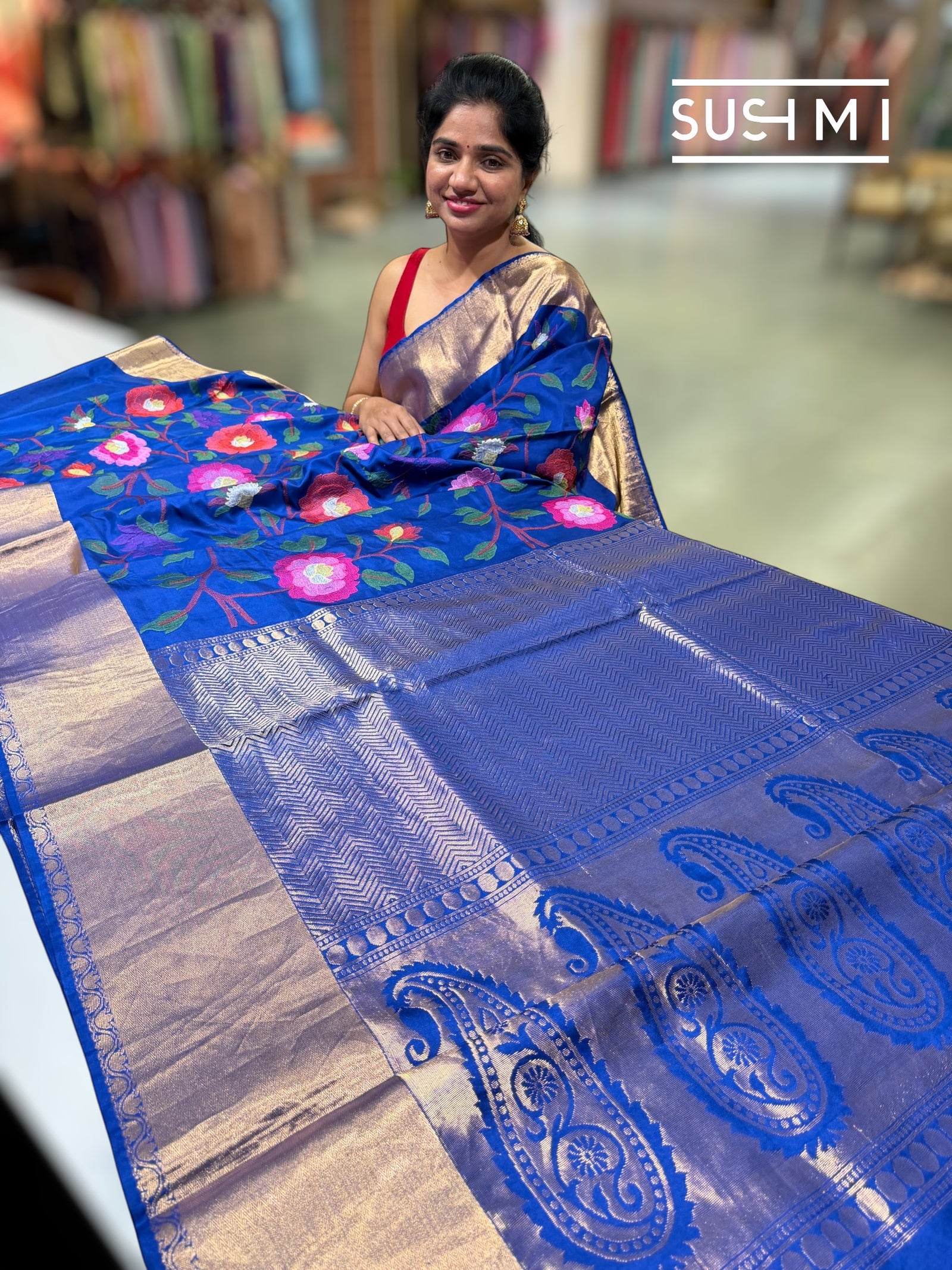 Royal Blue Kanchi Soft Silk Saree with embroidery : S62F176