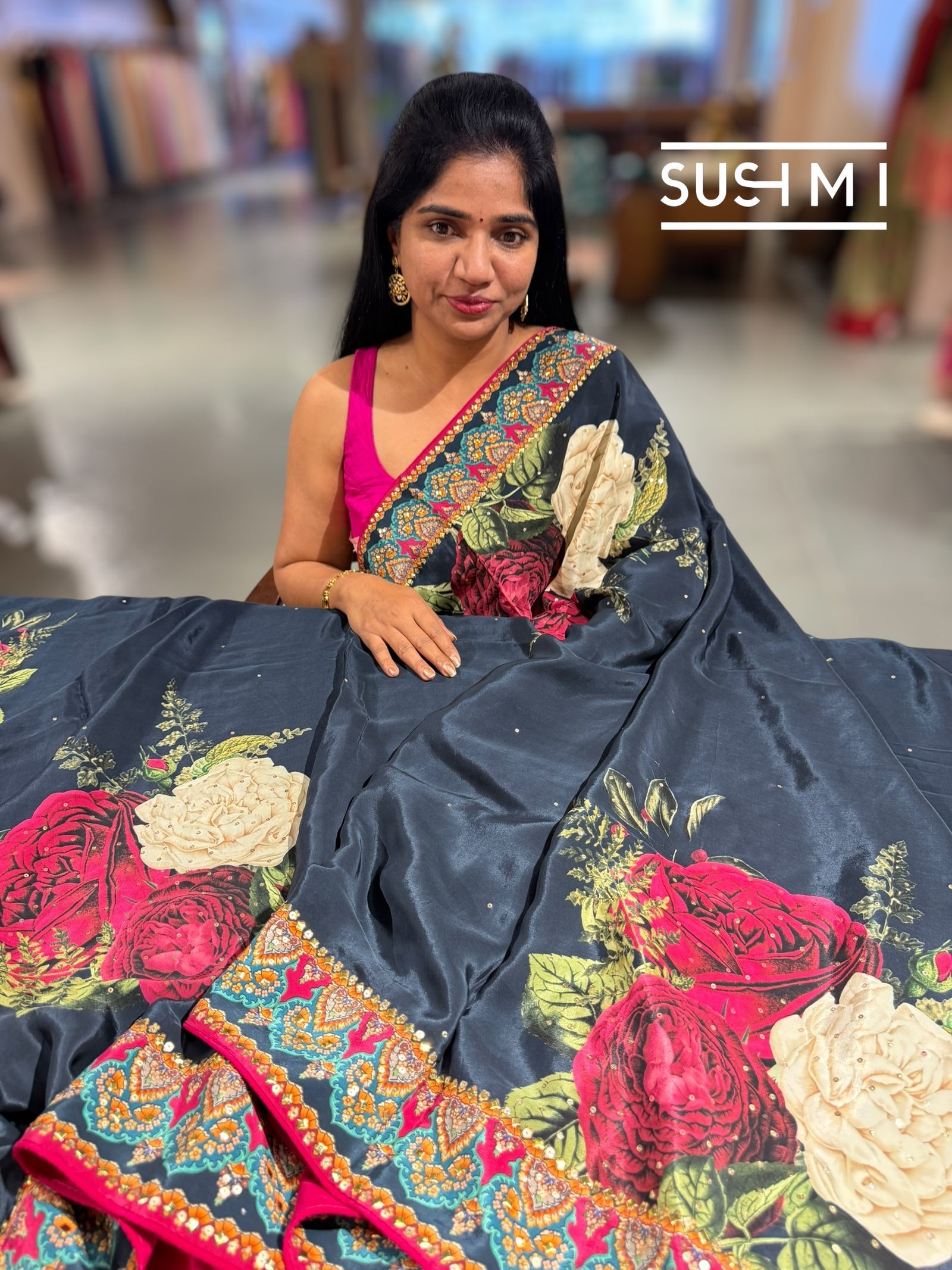 Black Designer Crepe Silk Saree : D62F031