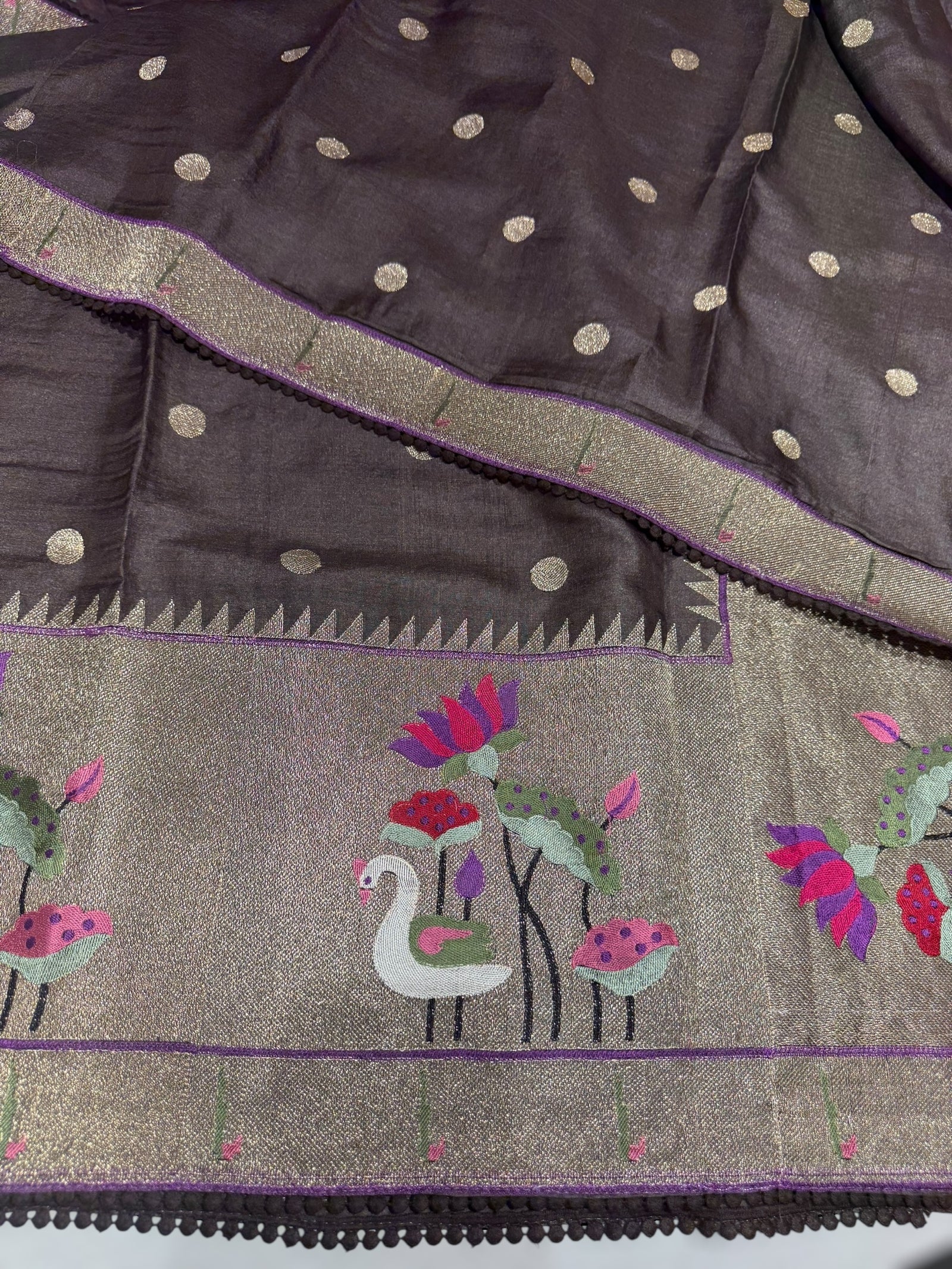 Mocha Brown Tussar with embroidery