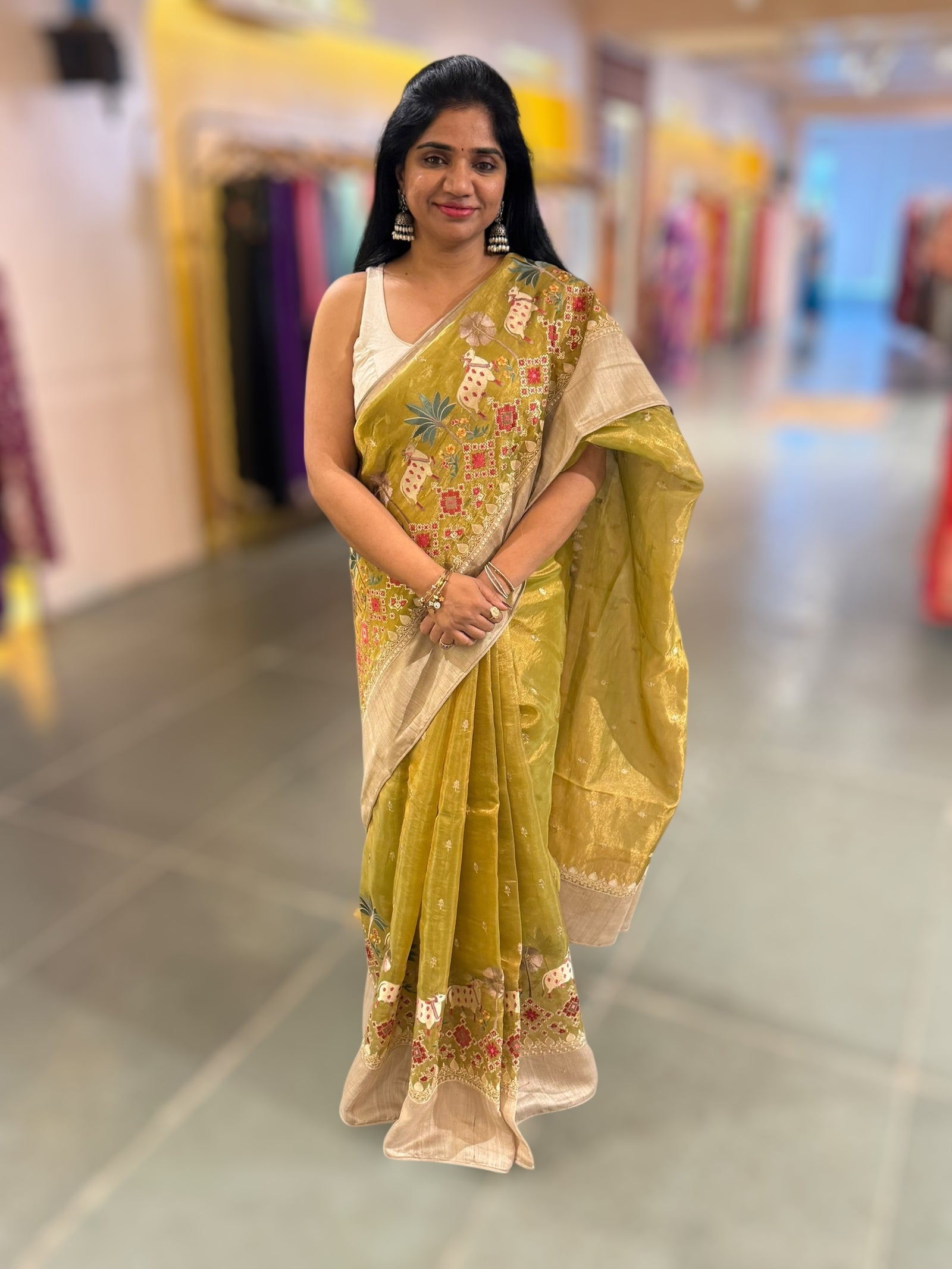Lime Green Designer Tissue Saree