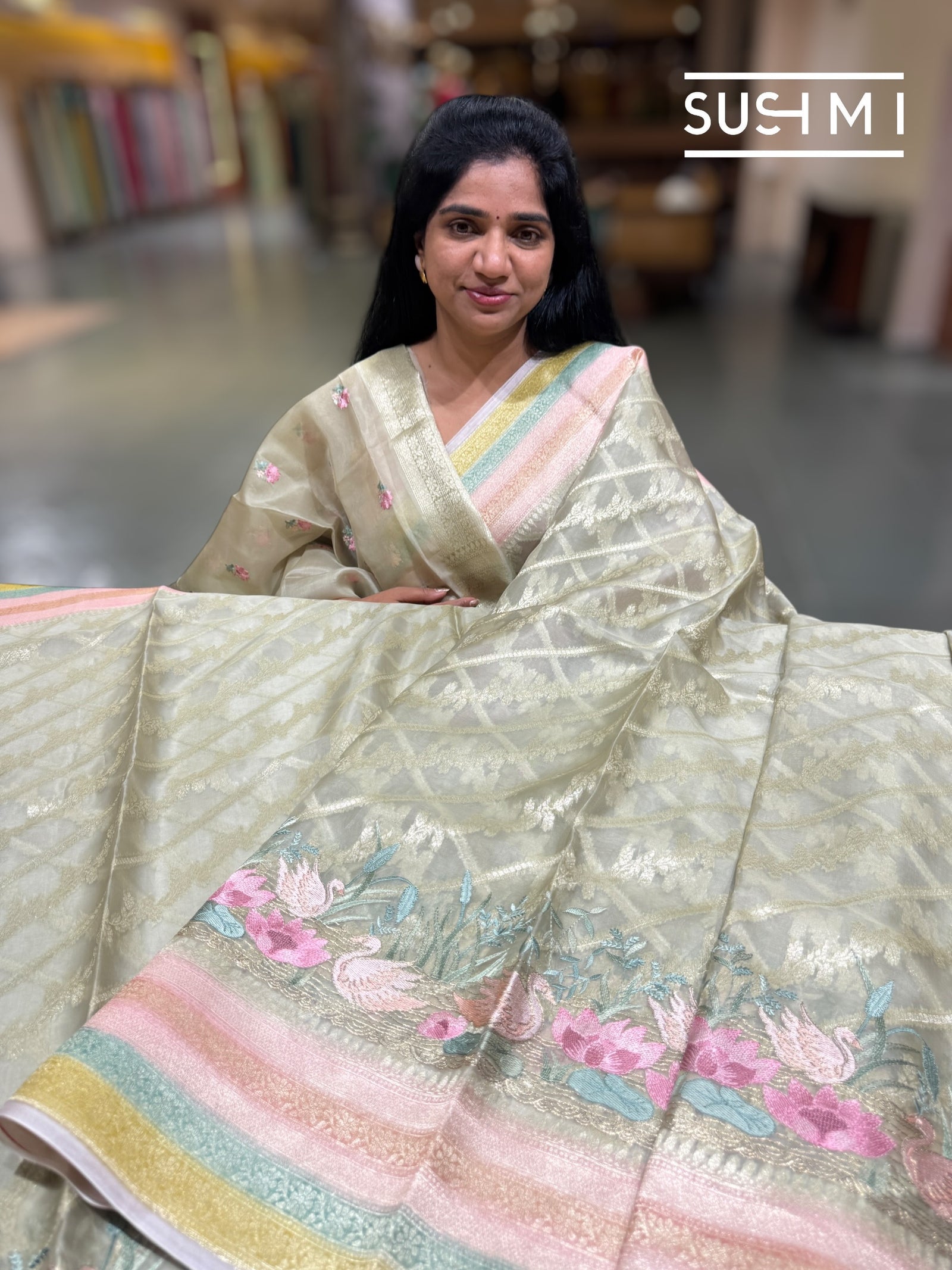 Pista Designer Kora Banarasi Saree: S62F230