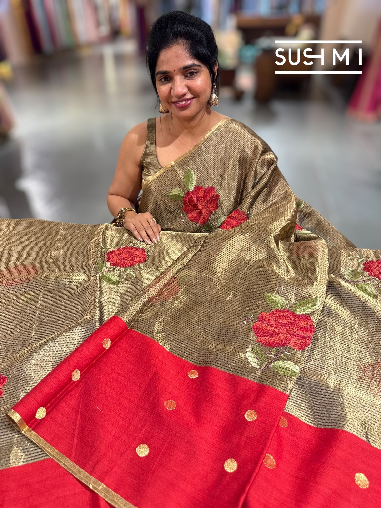 Kora tissue Saree with petite Point embroidery : S62104