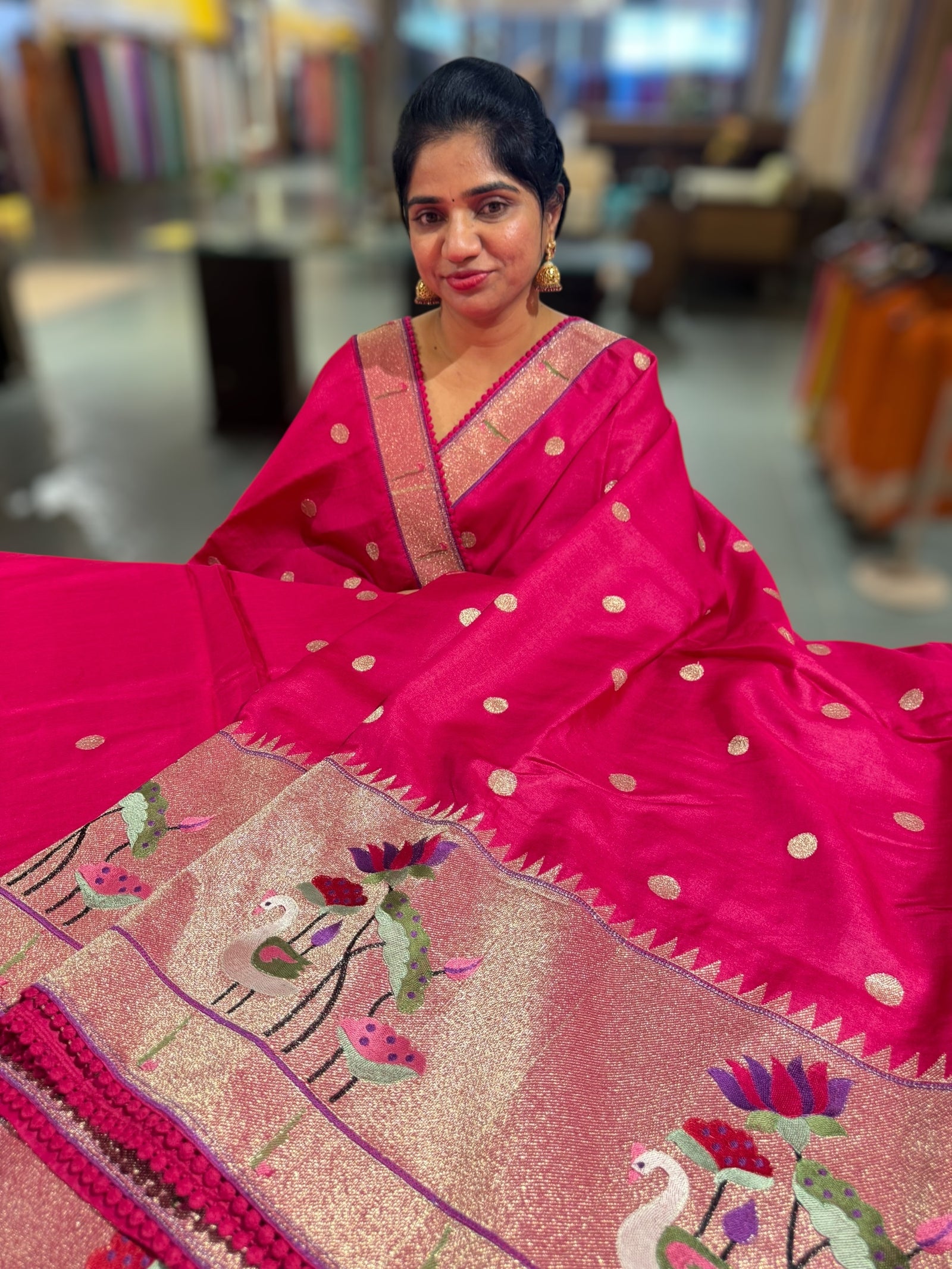 Dark Pink Tussar with embroidery