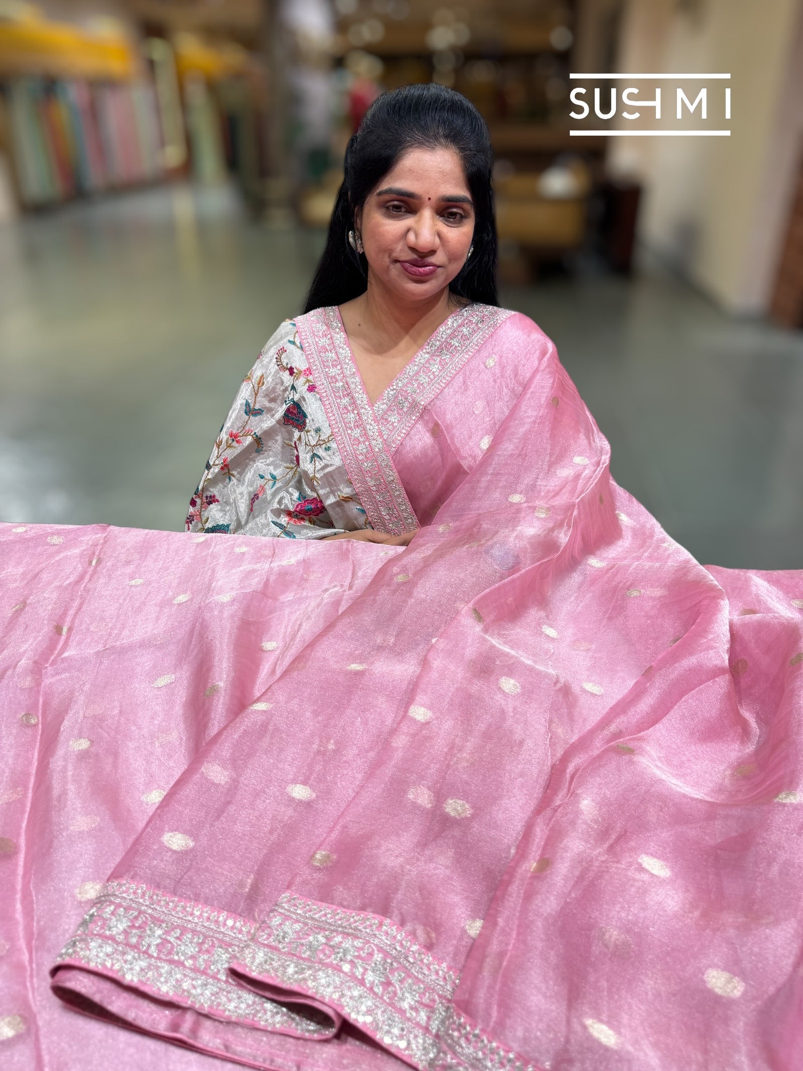 Baby Pink Banarasi Tissue Saree : S62F224