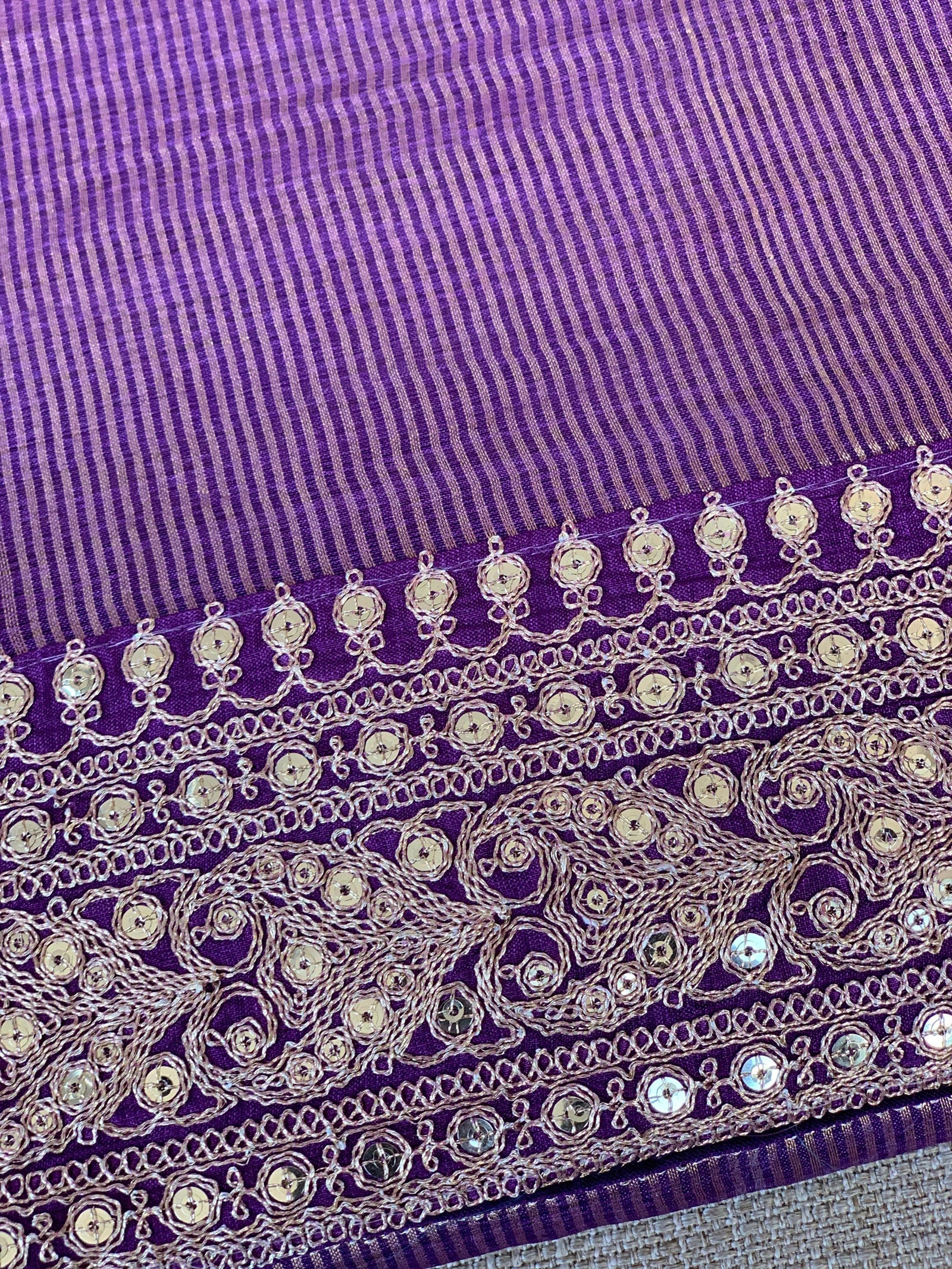Purple kora Muslin Tissue fusion saree
