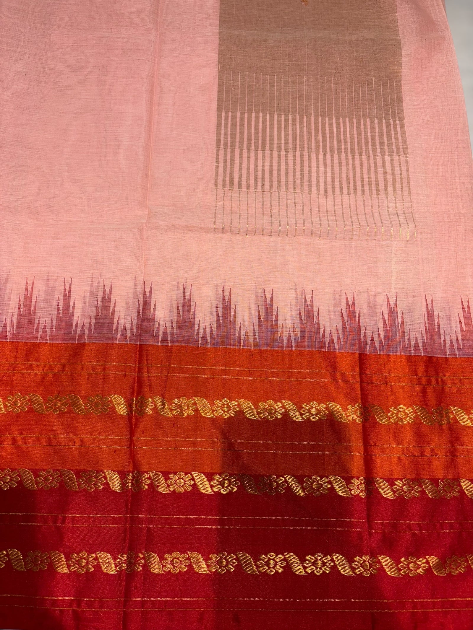 Peach ponduru khadi jamdani Saree