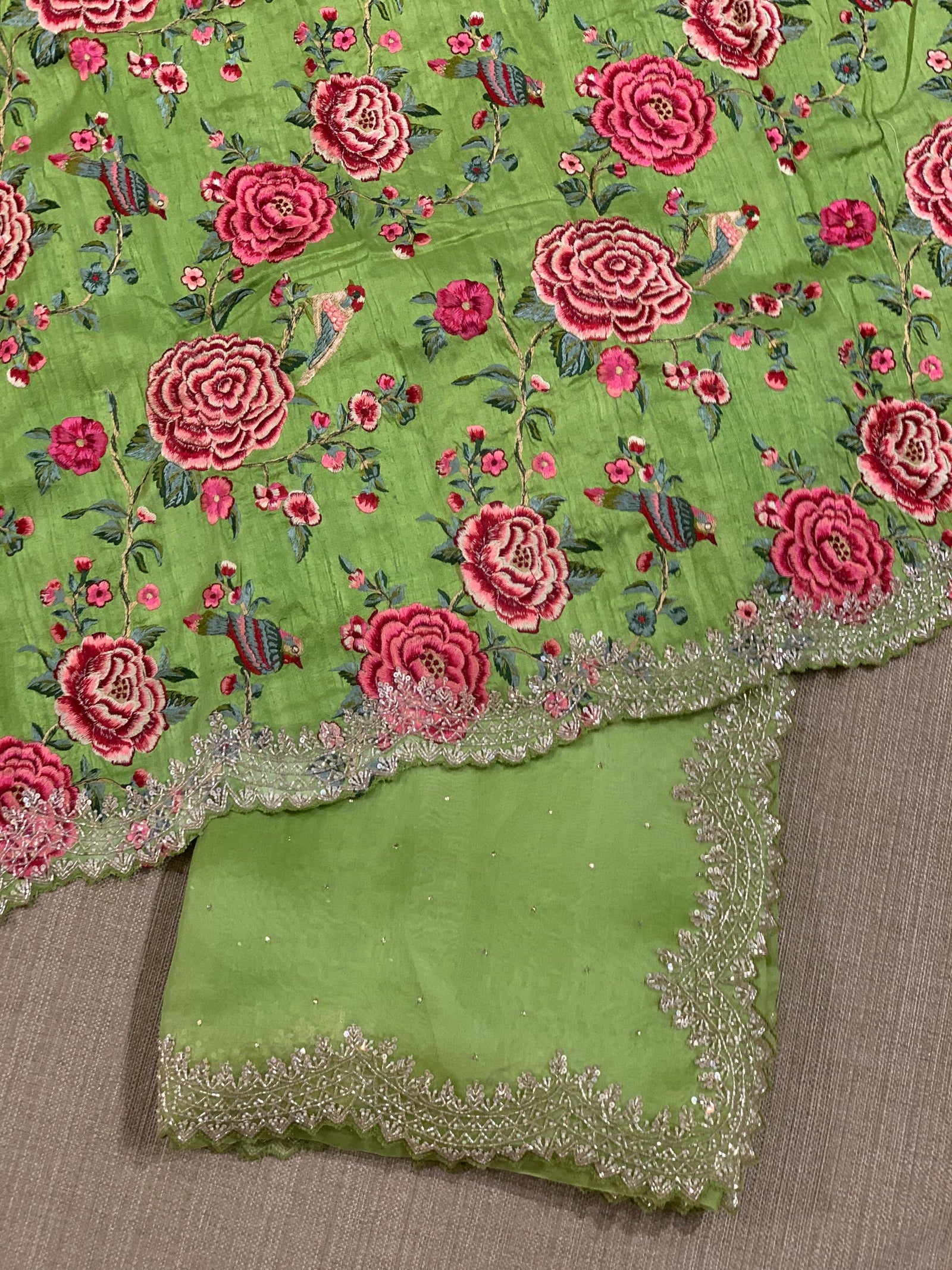 Apple Green Pure Organza Handwork Saree with heavy Designer Blouse