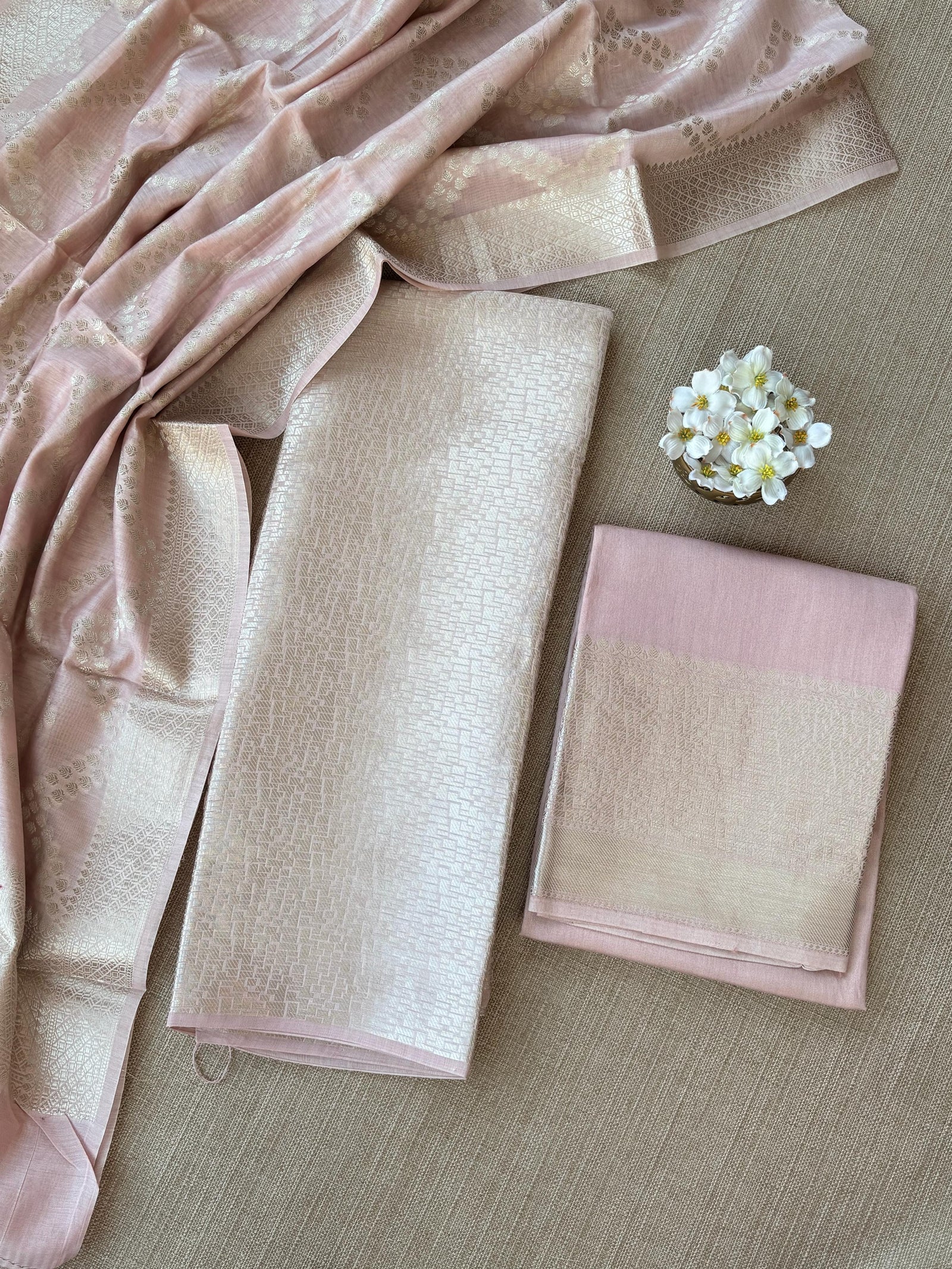 Pastel Pink Banarasi Mul Silk Brocade 3-pc Sharara Suit set : SS62J14