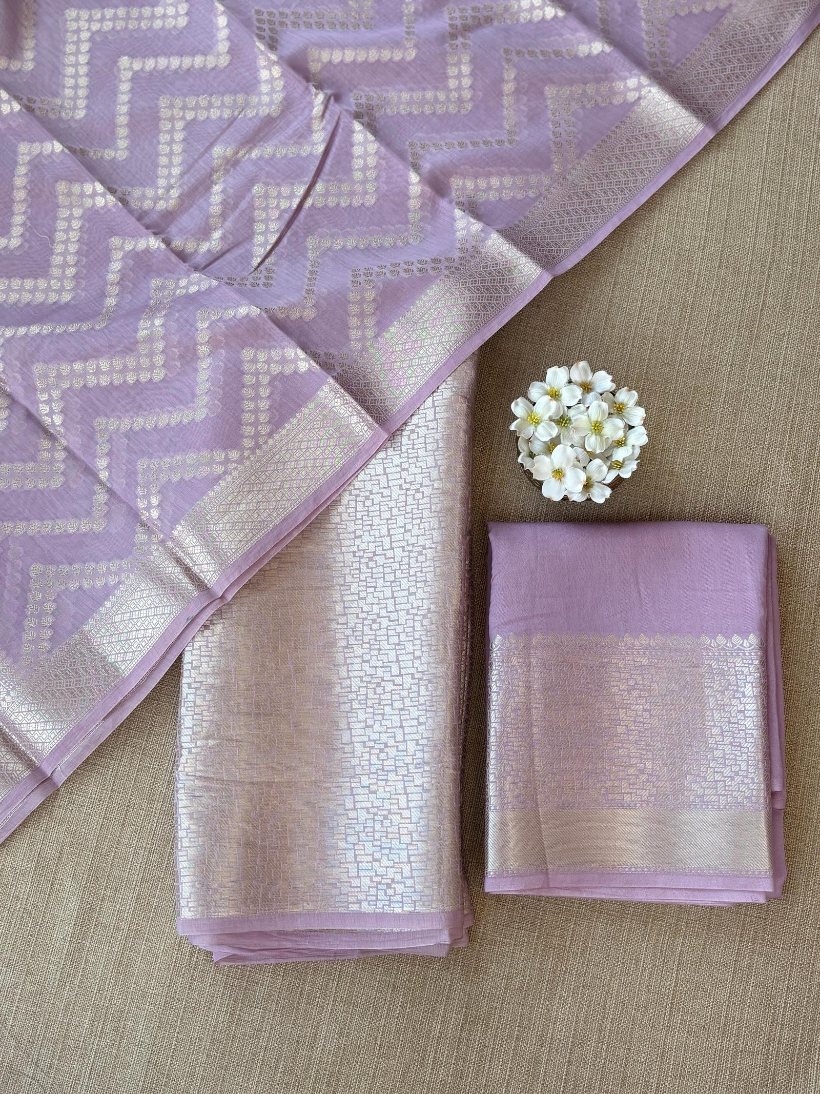 Lilac Banarasi Mul Silk Brocade 3-pc Sharara Suit set : SS62J15