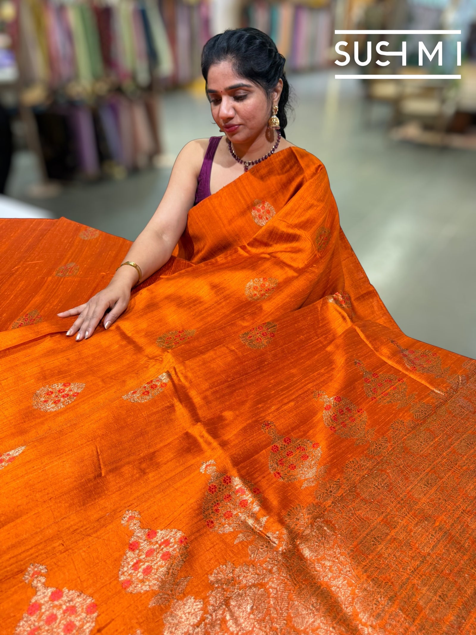Rust Orange Banarasi Handloom Dupion Rawsilk Saree : S62F110