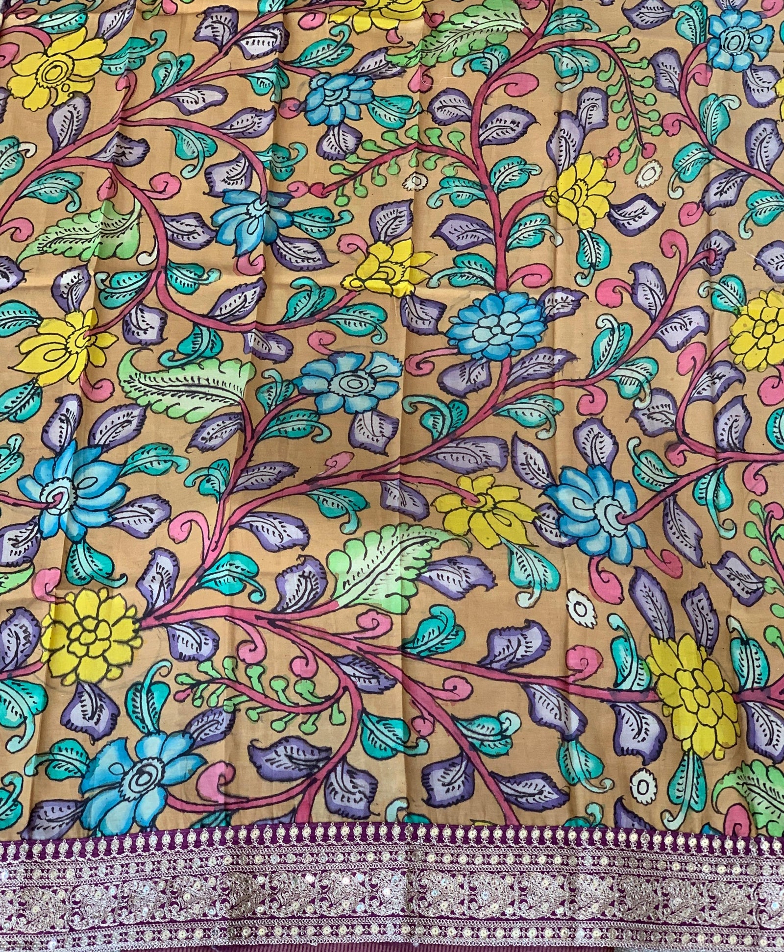 Wine kora Muslin Tissue fusion saree