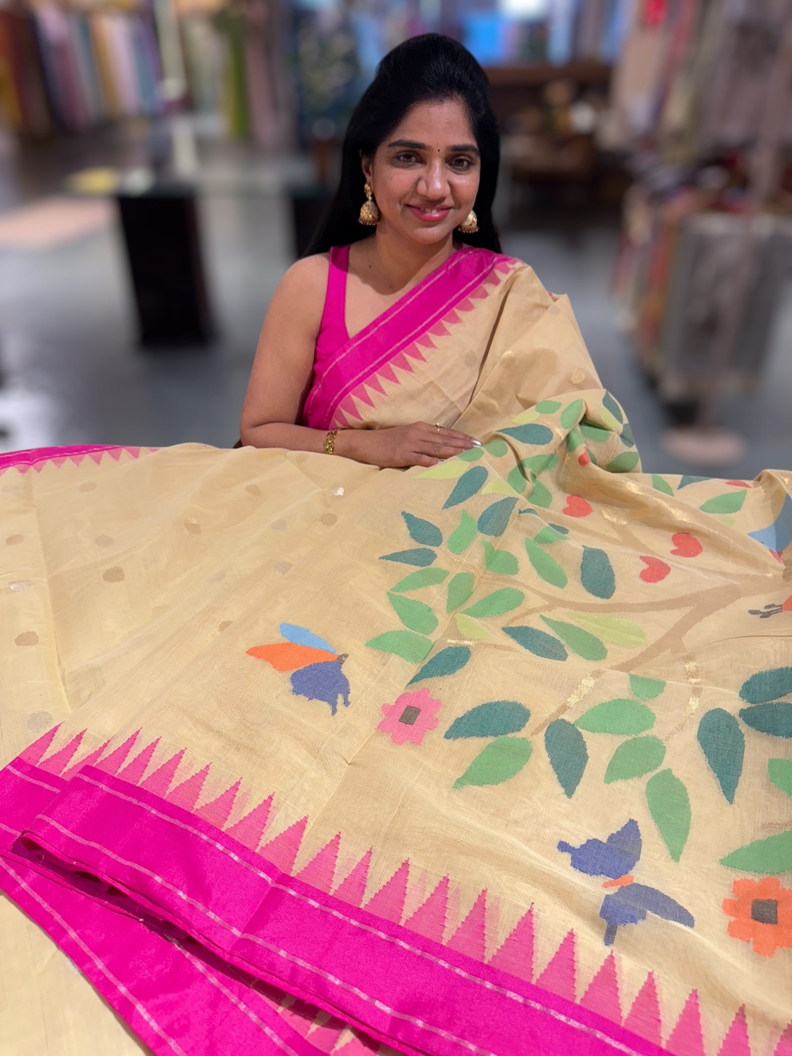 Besan Yellow Ponduru Khadi jamdani Saree