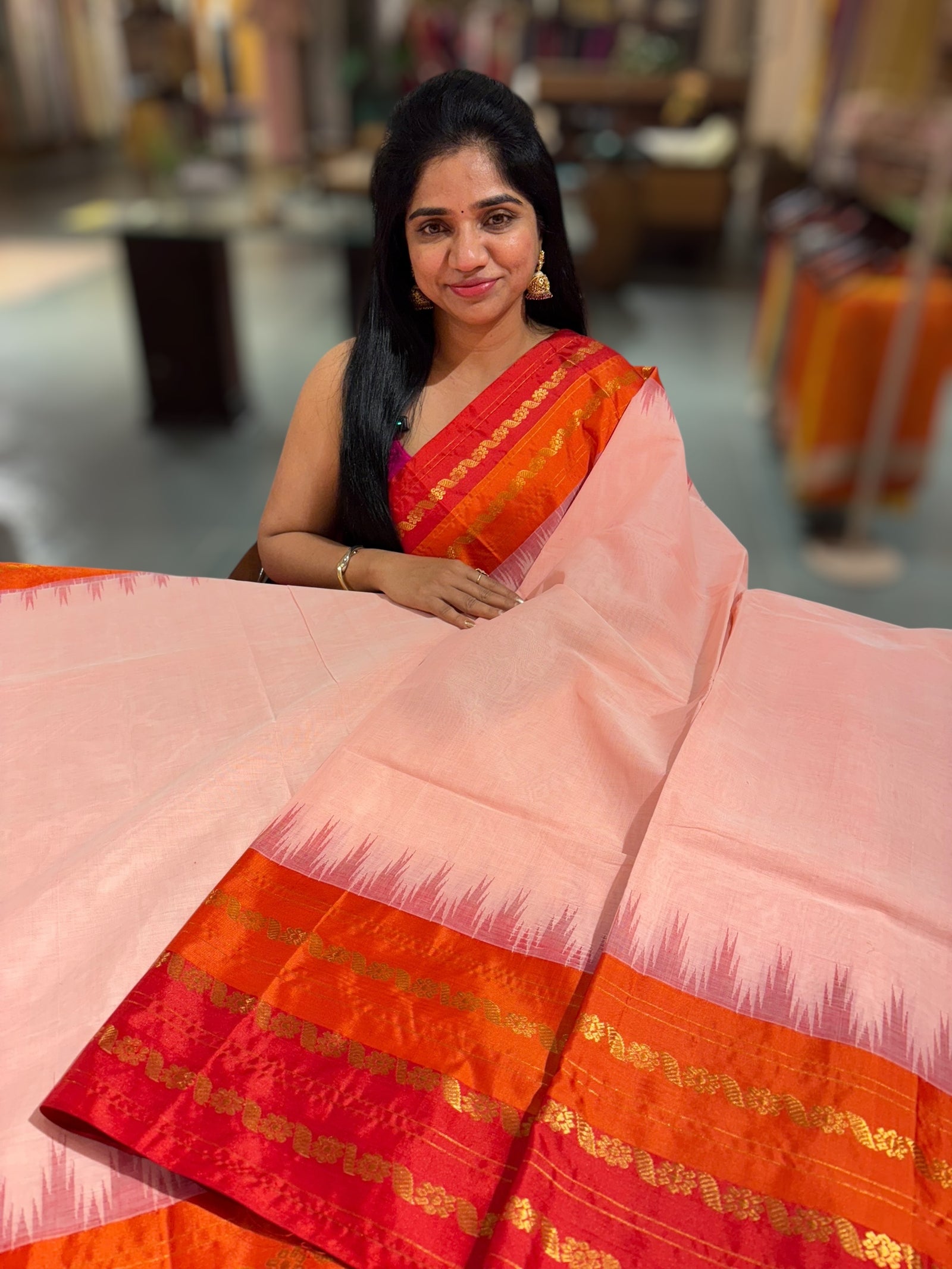 Peach ponduru khadi jamdani Saree