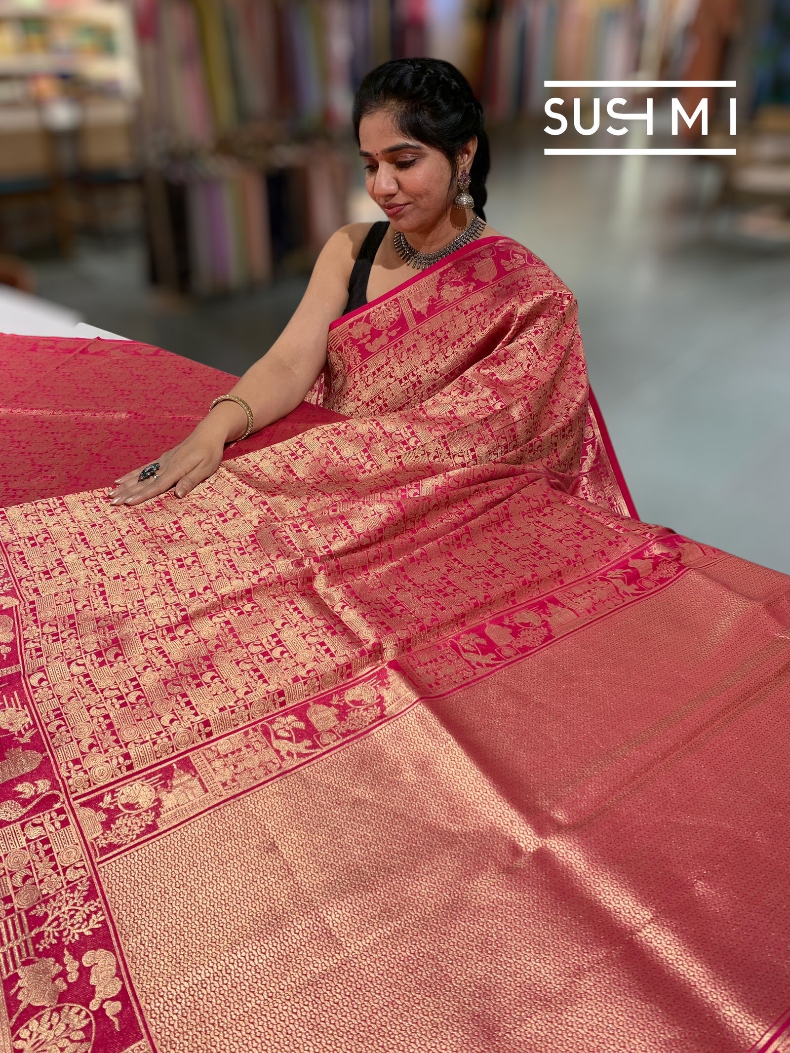 Ruby Pink Banarasi Brocade Katan silk Saree : D62125