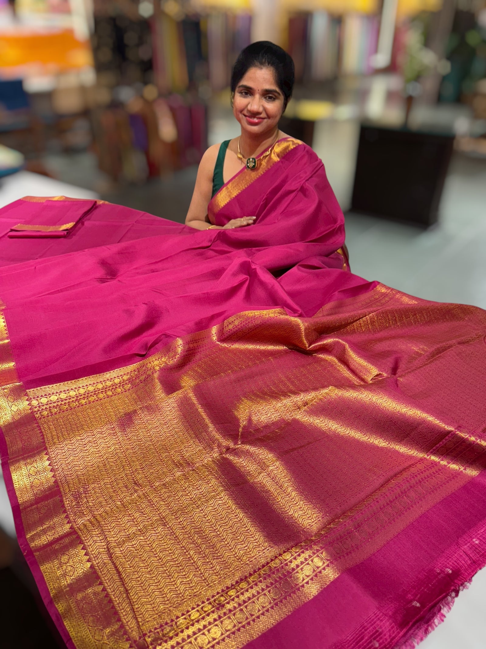 Ruby Pink vintage Kanchipuram silk saree with pen kalamkari blouse