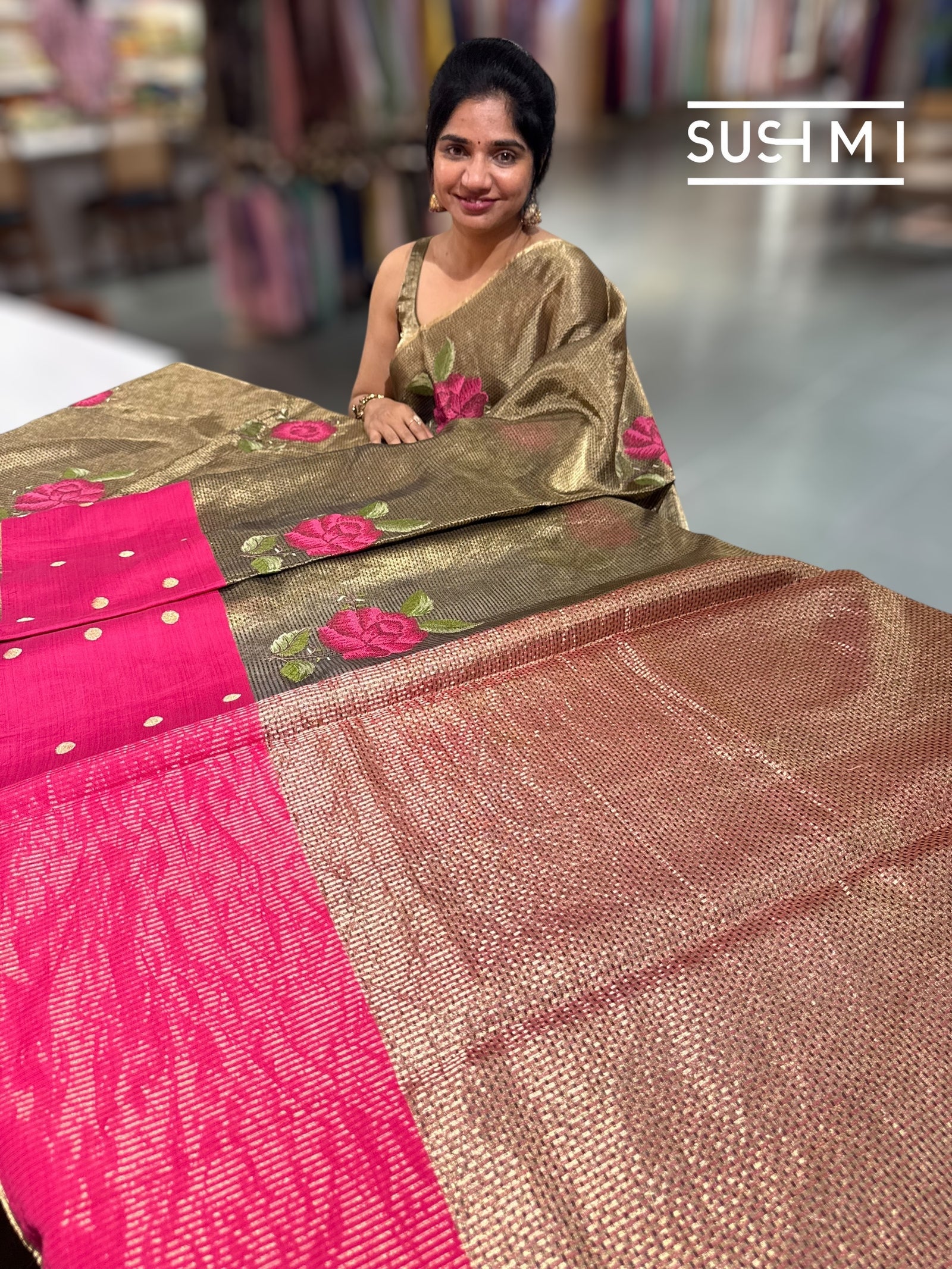 Kora tissue Saree with petite Point embroidery : S62106