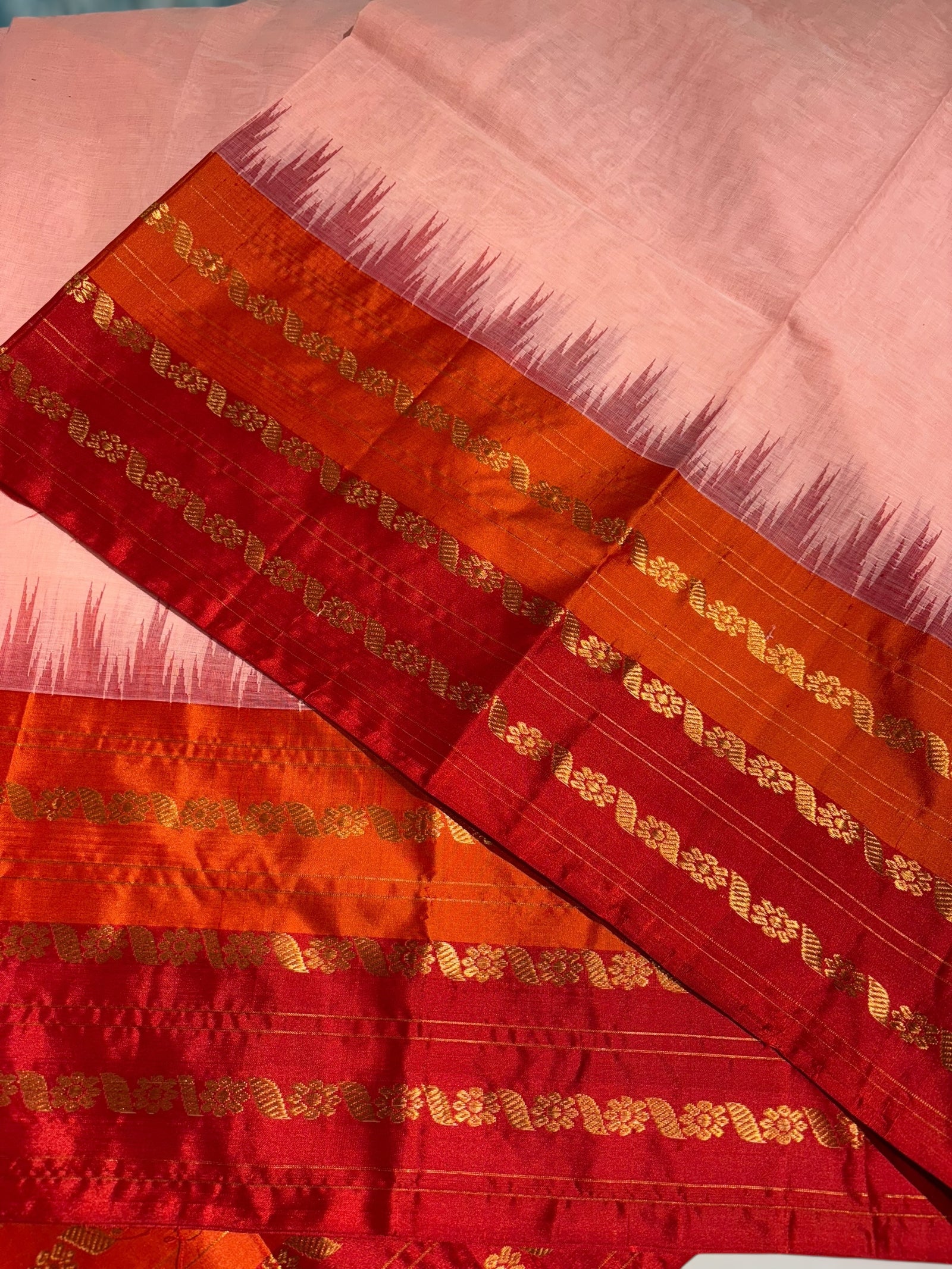Peach ponduru khadi jamdani Saree