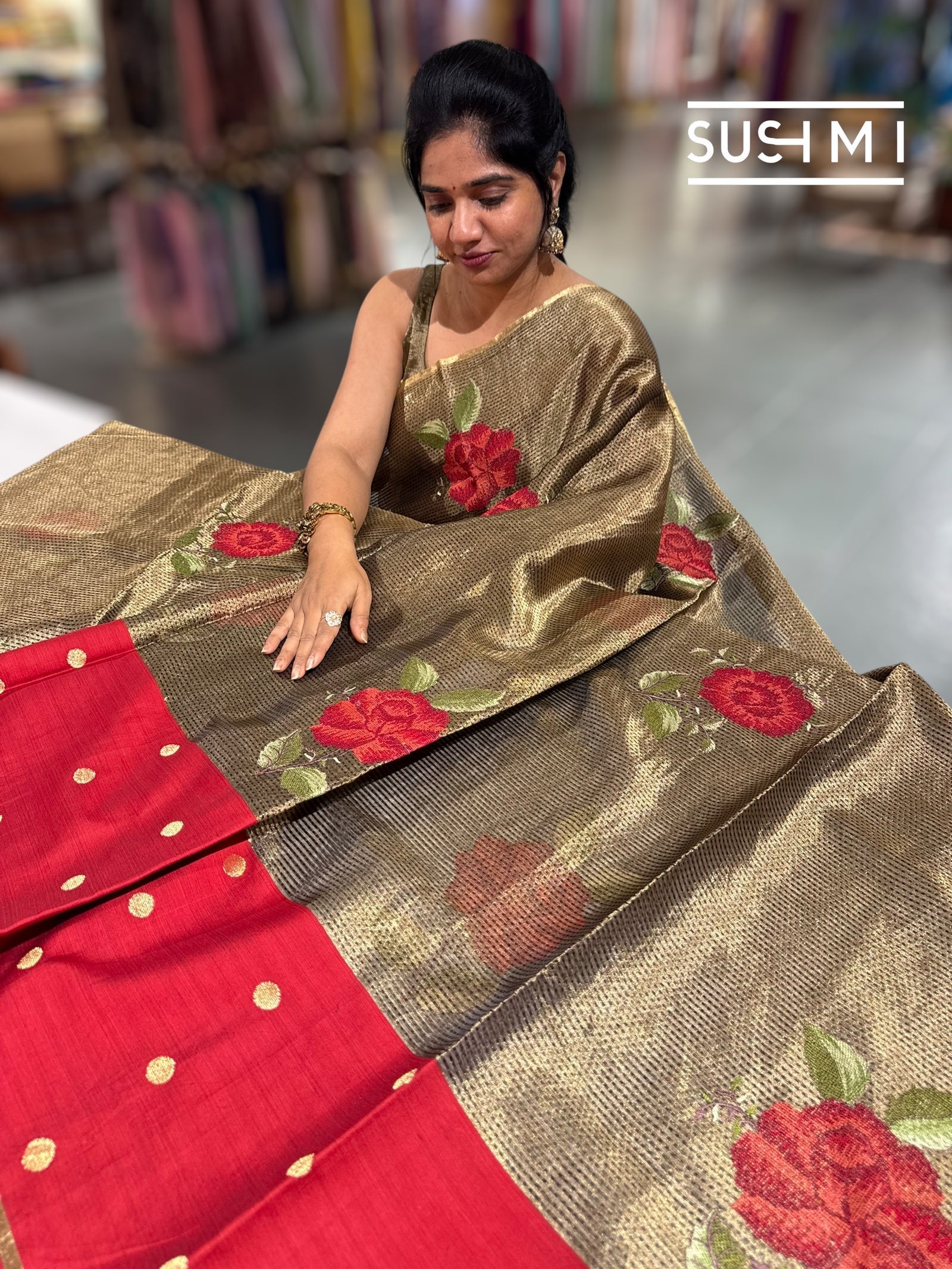 Kora tissue Saree with petite Point embroidery : S62104