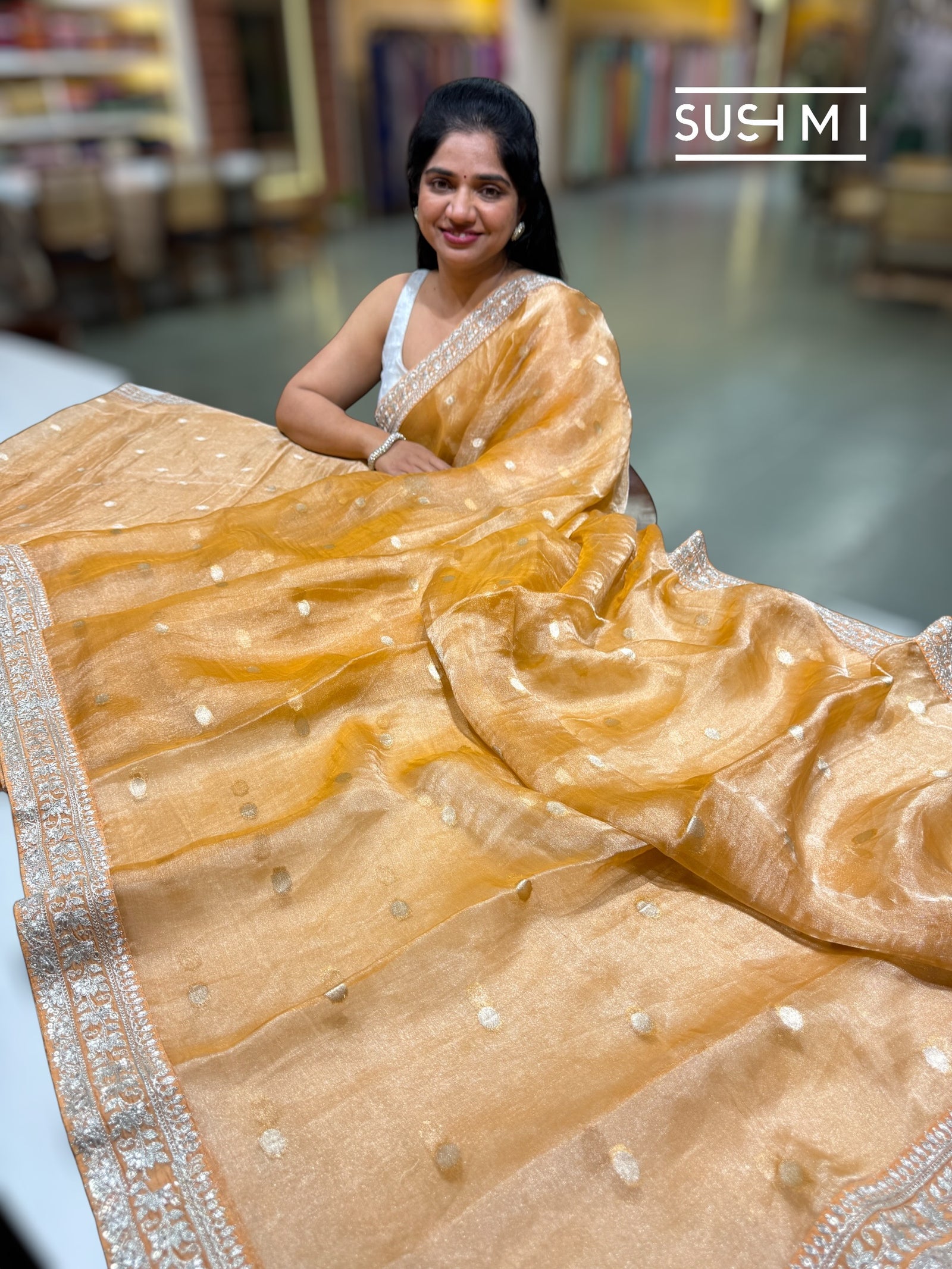 Light Orange Banarasi Tissue Saree : S62F225