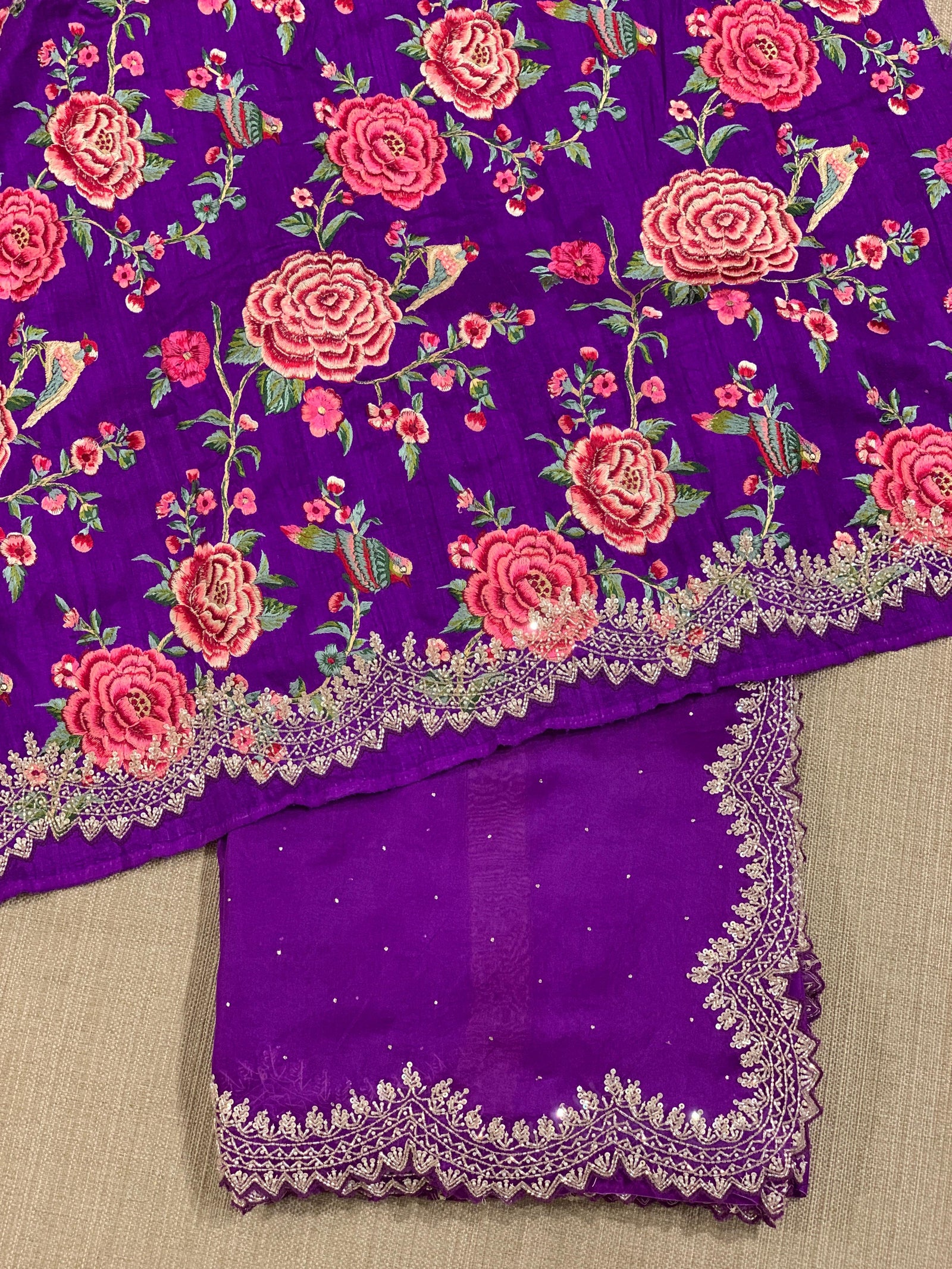 Purple Pure Organza Handwork Saree with heavy Designer Blouse