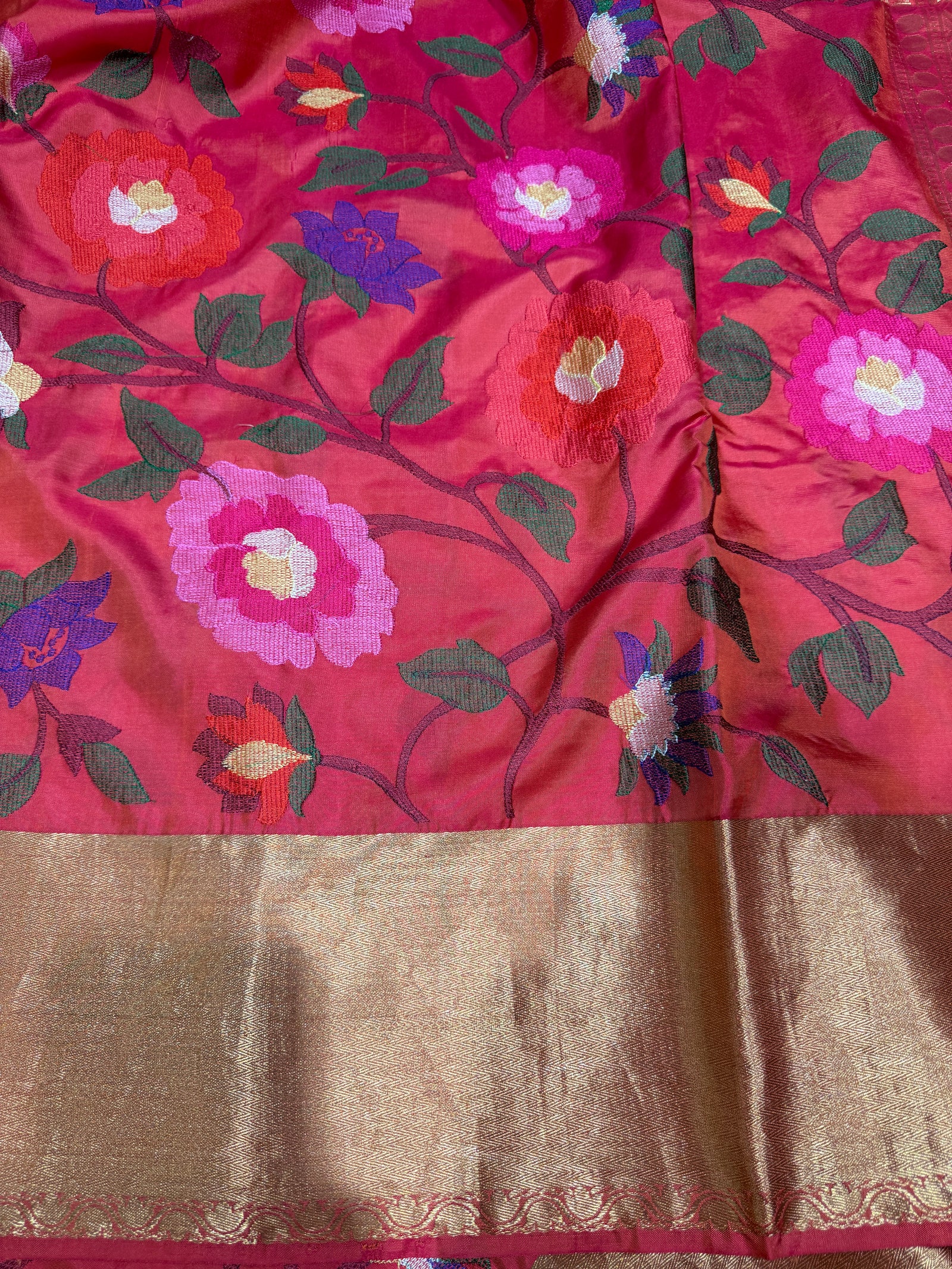 Orangish Pink Kanchi Soft Silk Saree with embroidery : S62F179