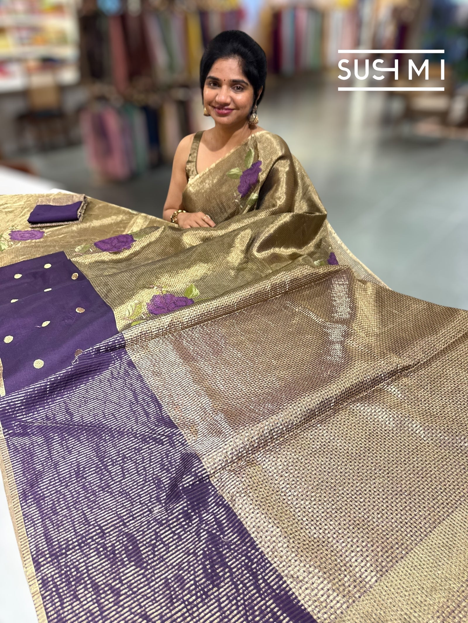 Kora tissue Saree with petite Point embroidery : S62102