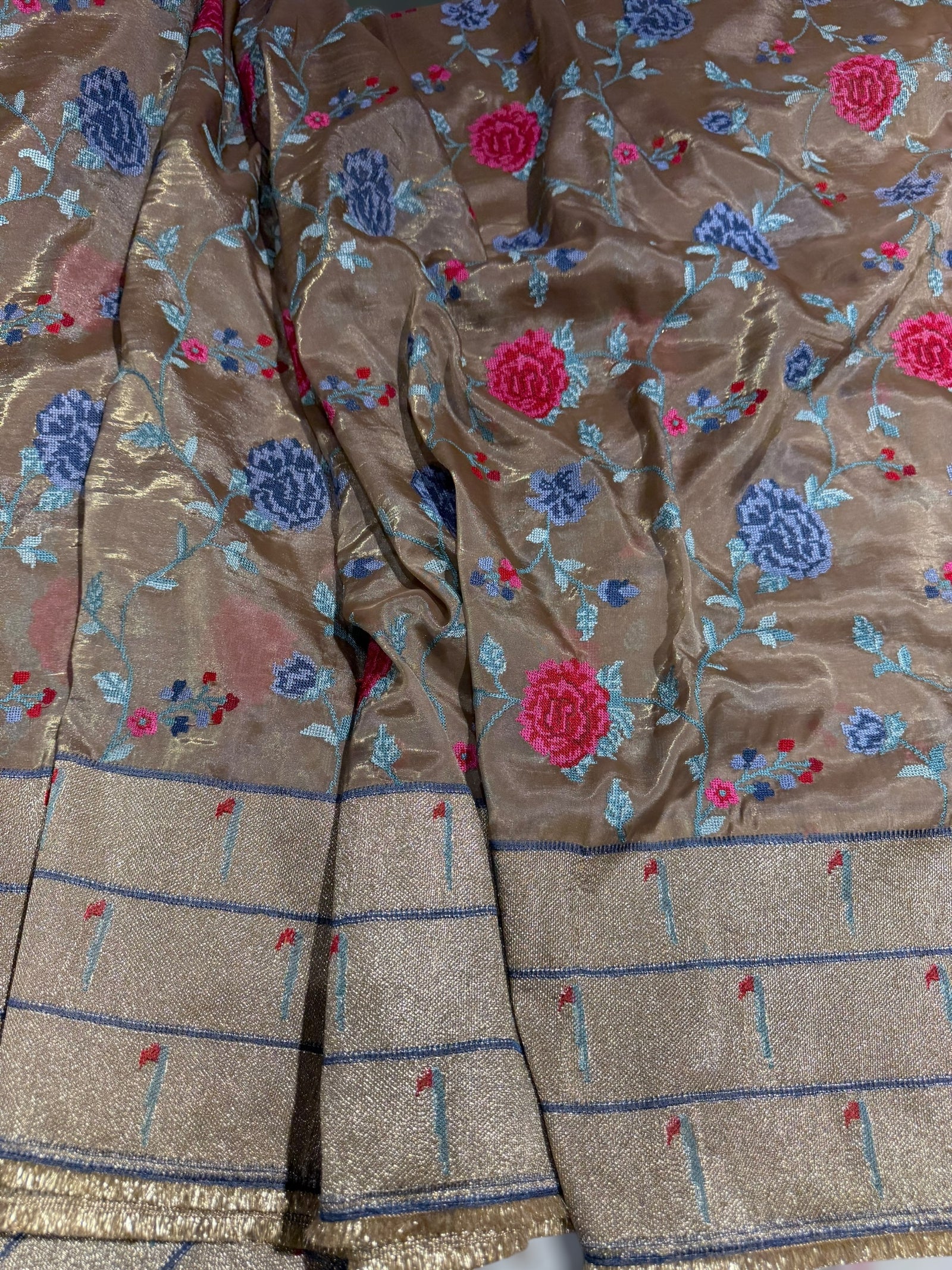 Earthy tone Tissue Saree with embroidery