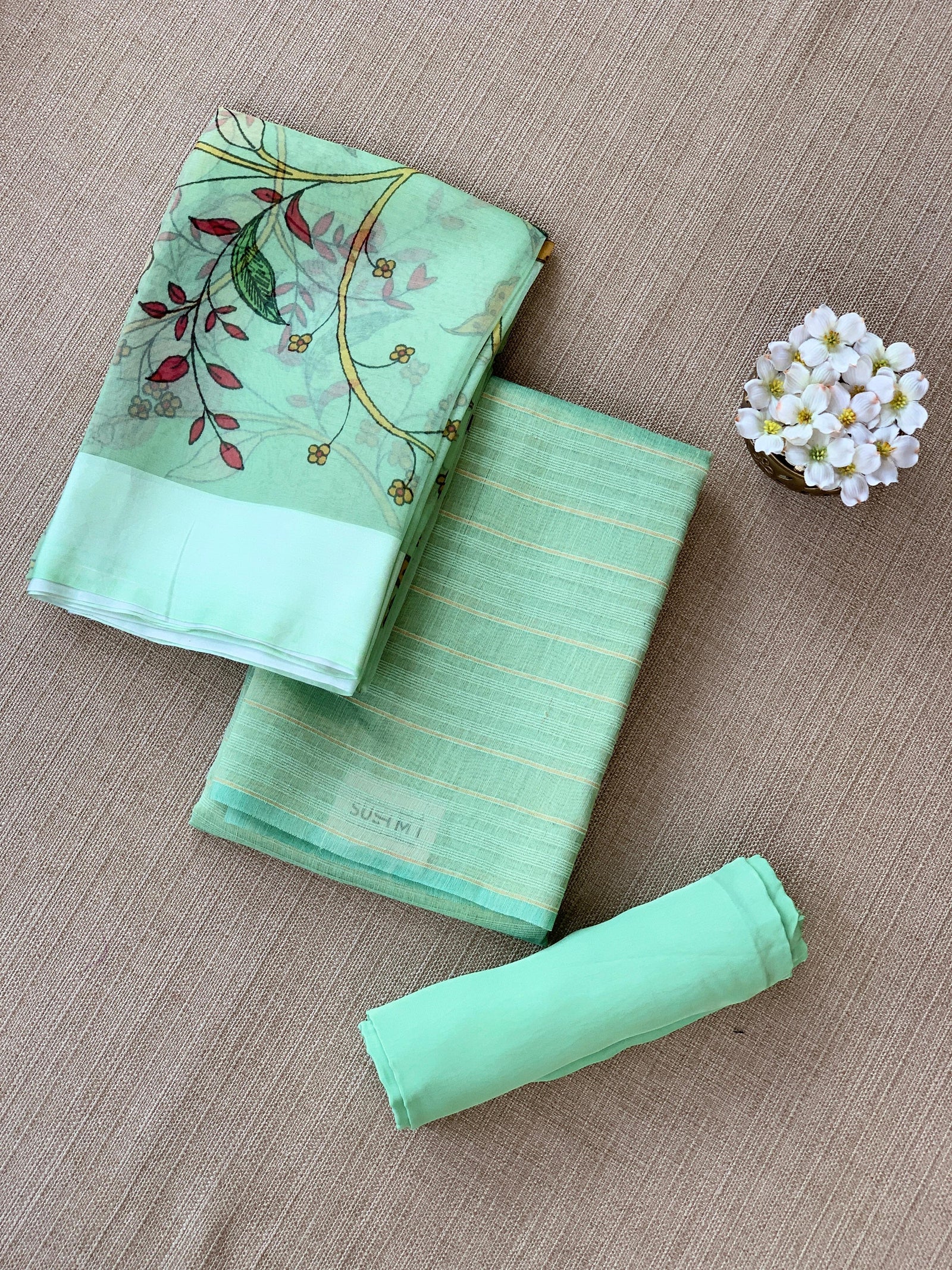 Mint Green Banarasi Chiniya Silk 3-pc Suit set : SS62J06