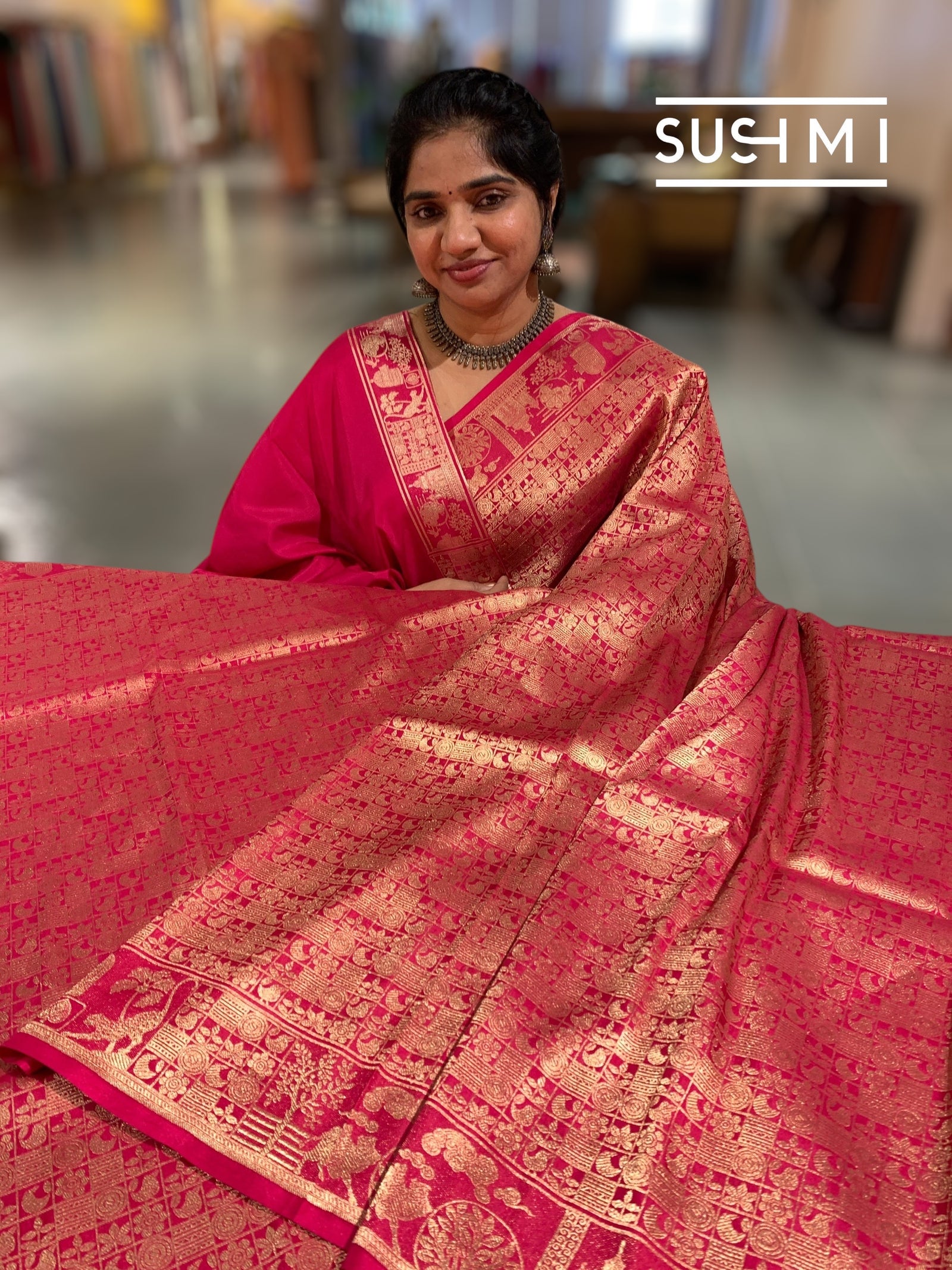Ruby Pink Banarasi Brocade Katan silk Saree : D62125