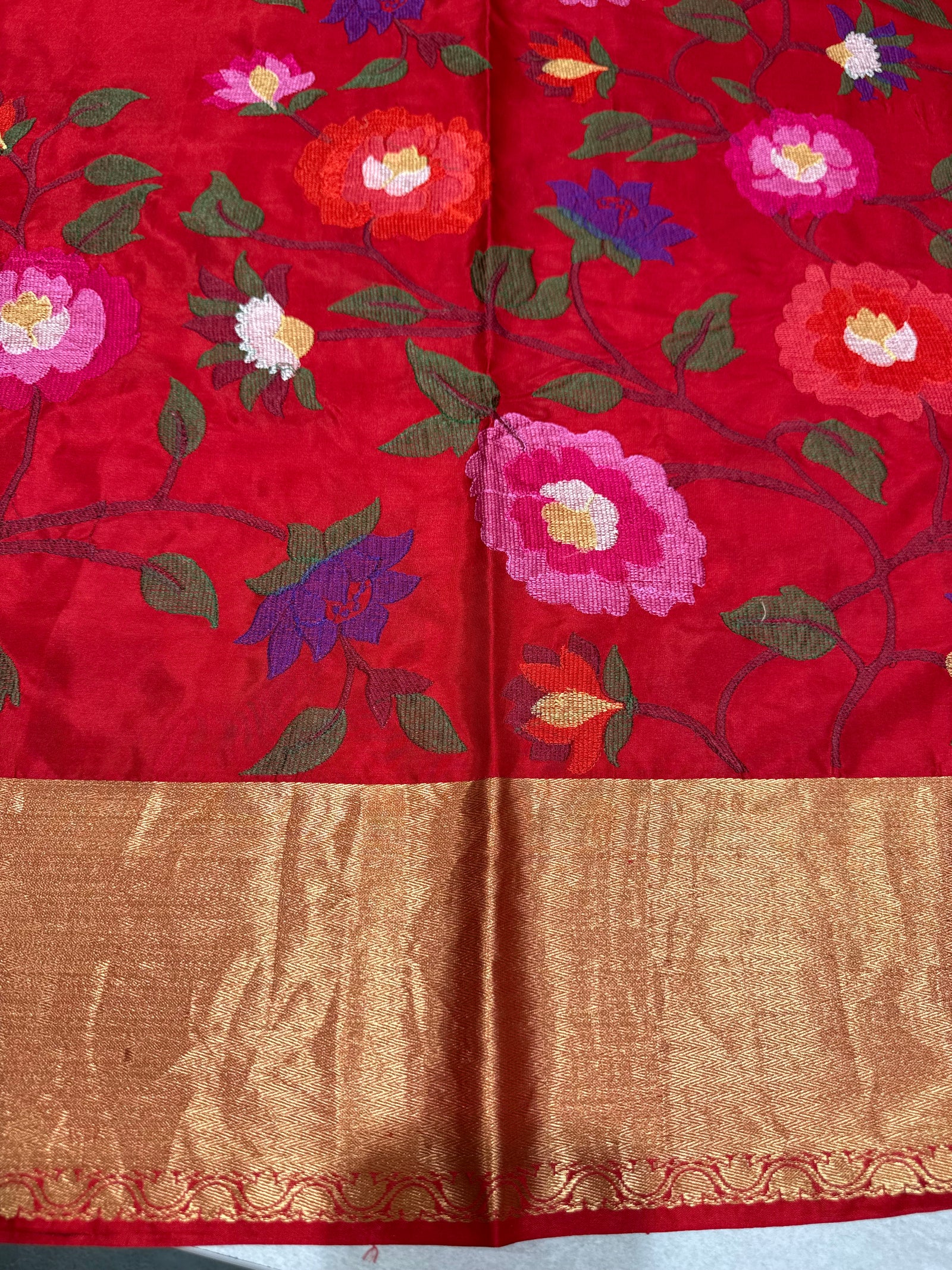 Chilli Red Kanchi Soft Silk Saree with embroidery : S62F177