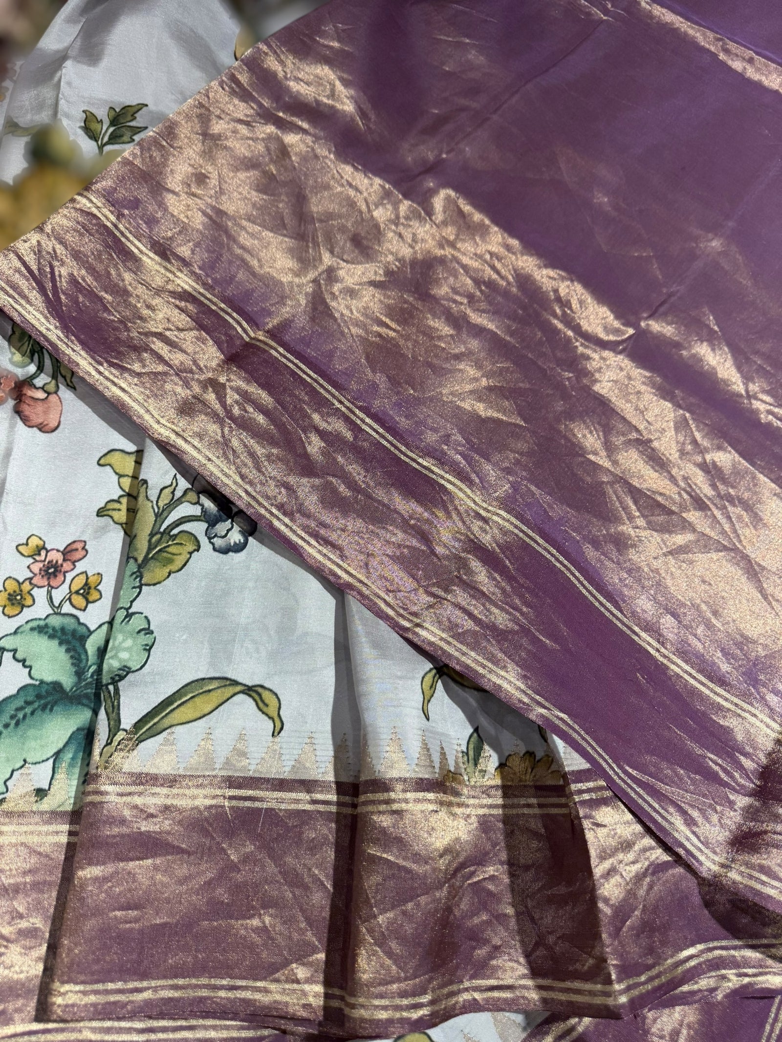 Silverish-Grey Kanjeevaram Designer print saree