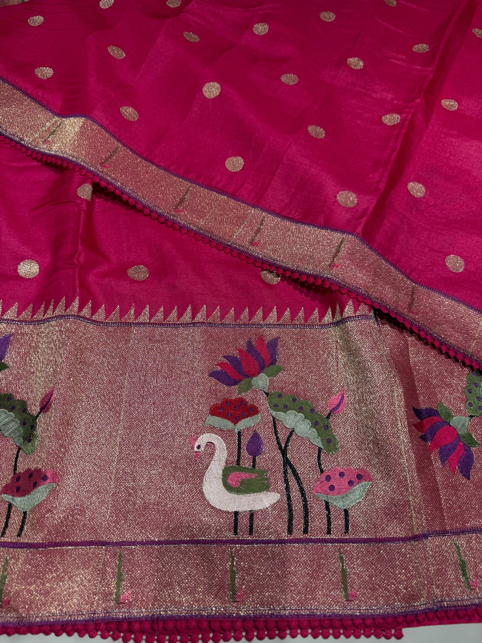 Dark Pink Tussar with embroidery