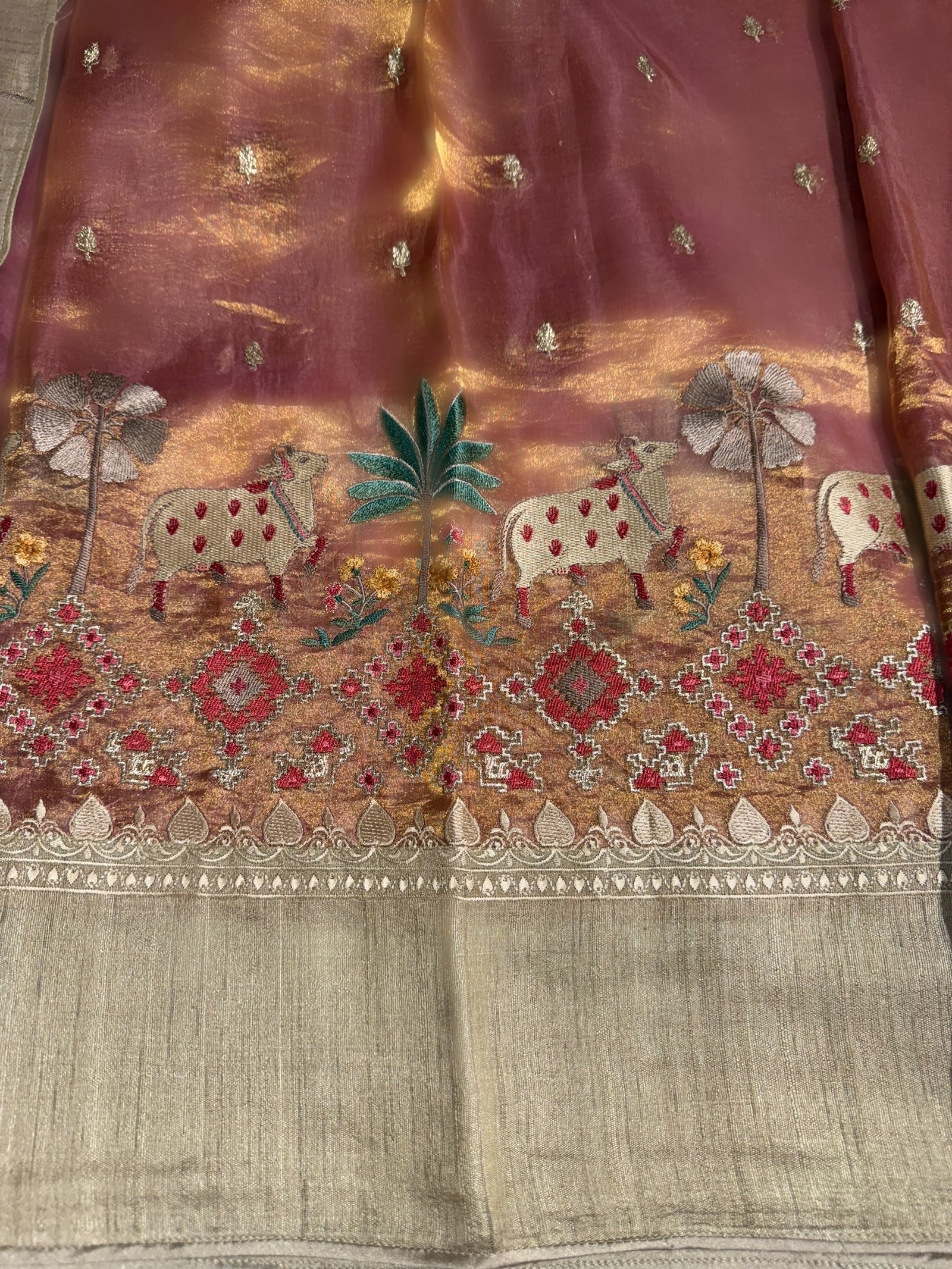 Onion Pink Designer Tissue Saree