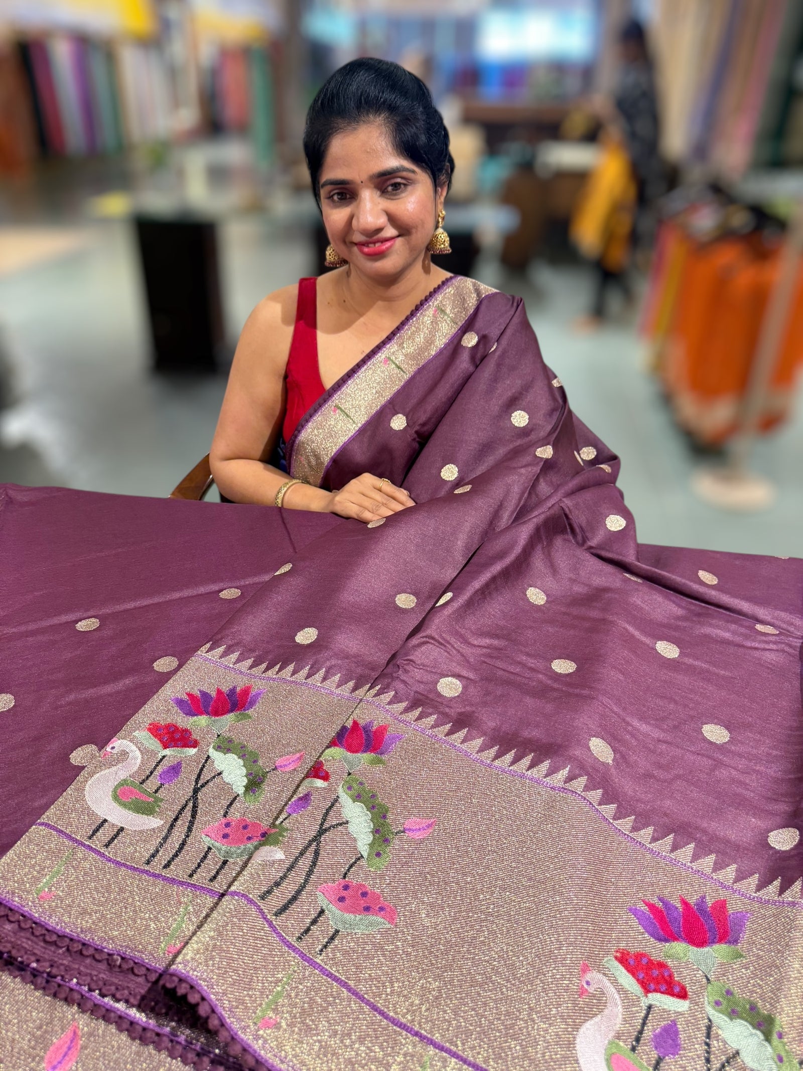 Grape Wine Tussar with embroidery