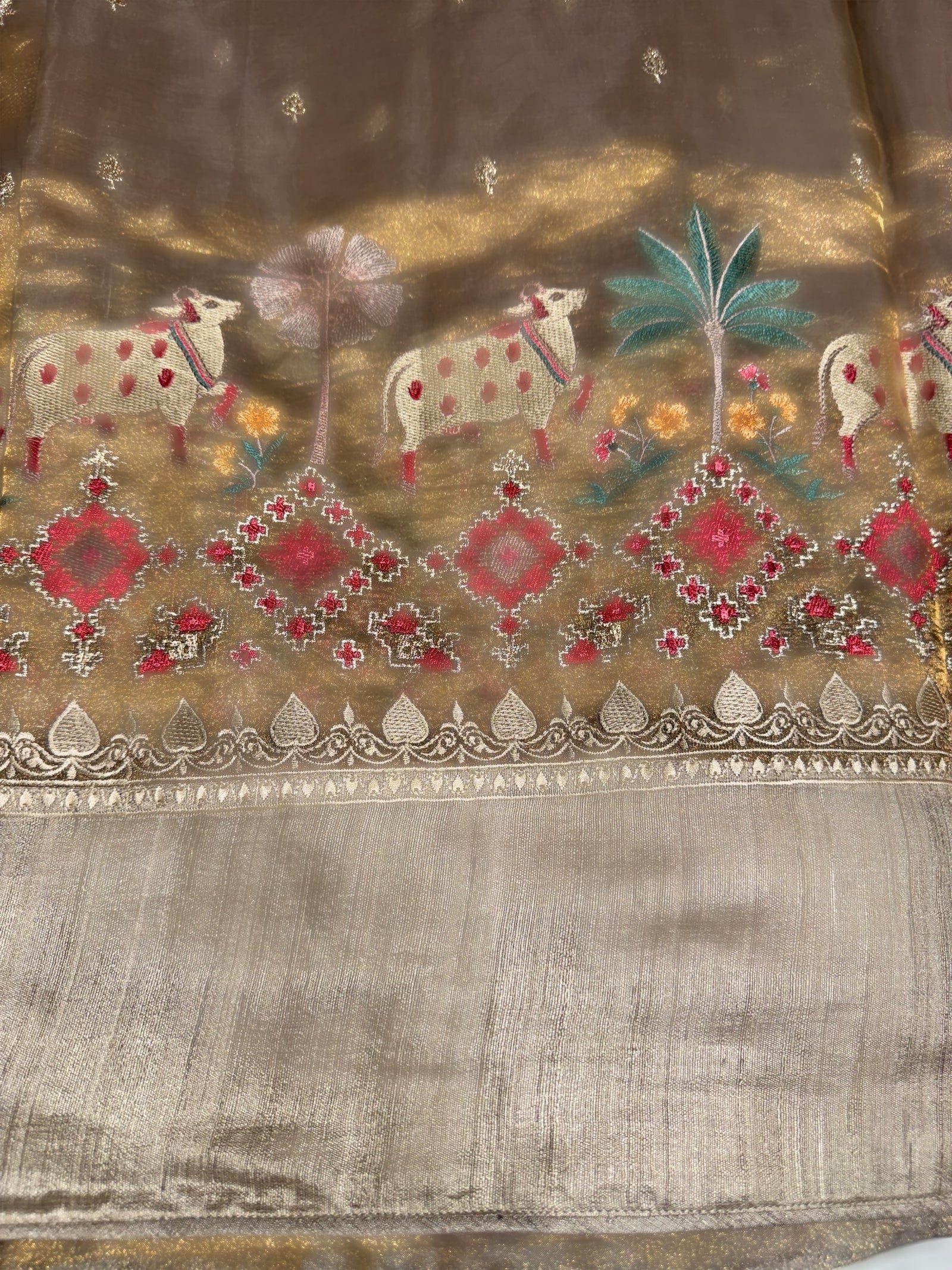 Antique Gold Designer Tissue Saree
