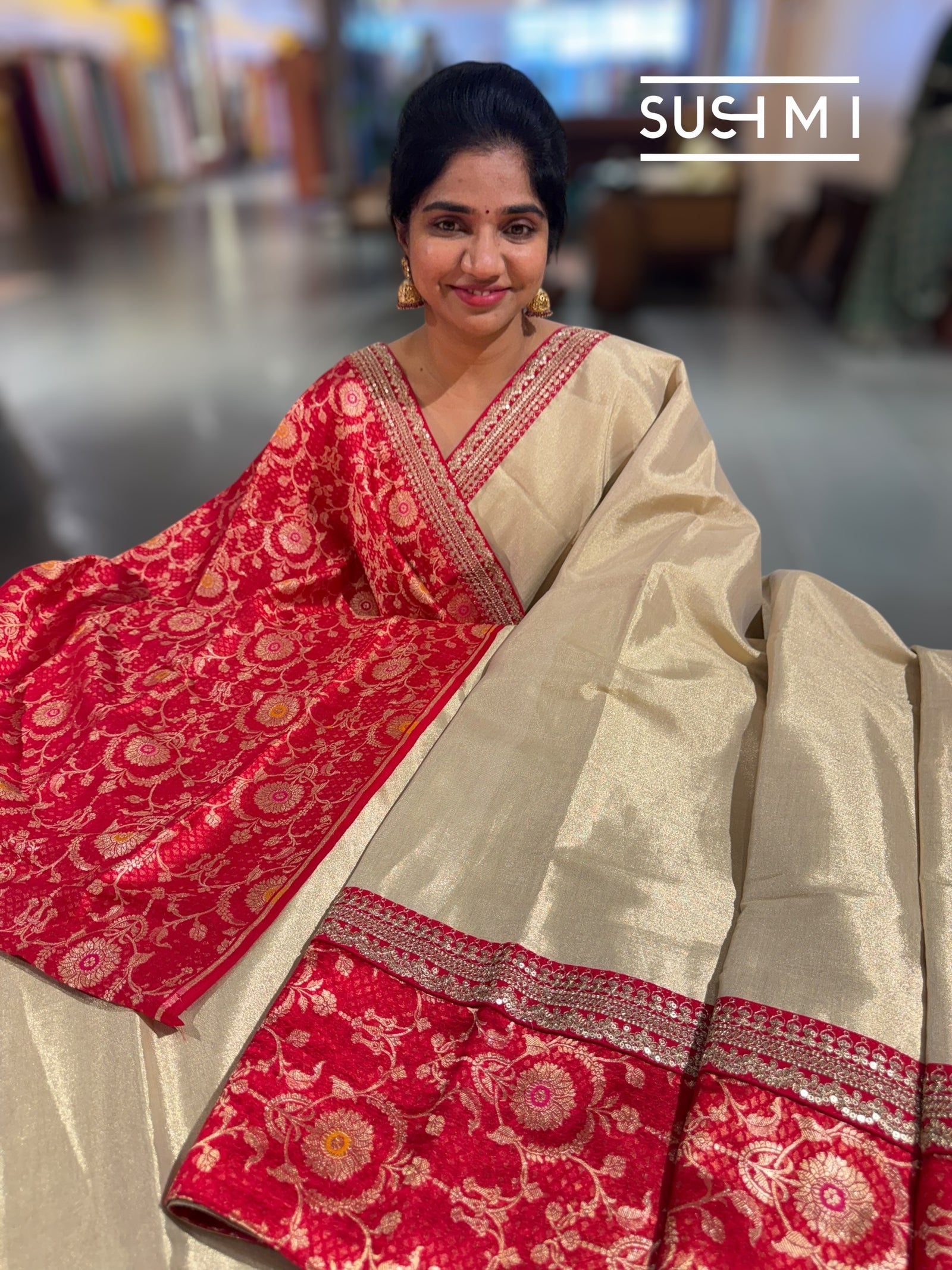 Muted Gold tissue saree with banarasi and sabhyasachi borders : S62122