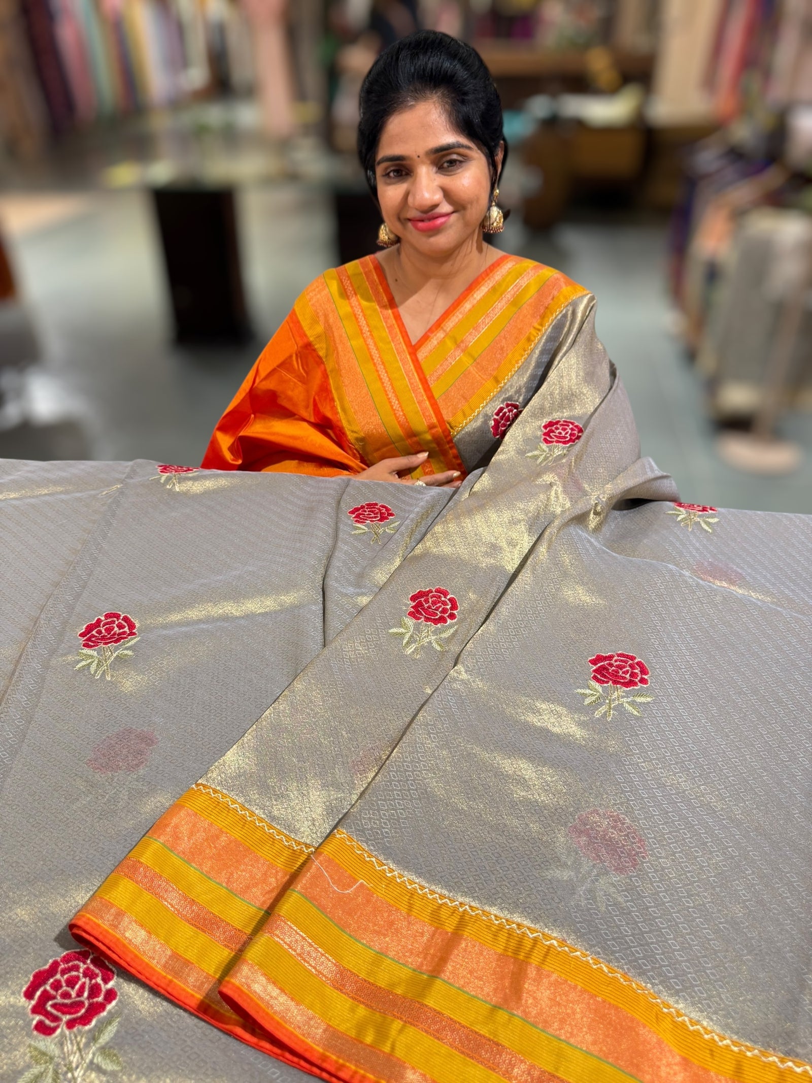 Banarasi brocade Tissue fusion Saree with embroidery