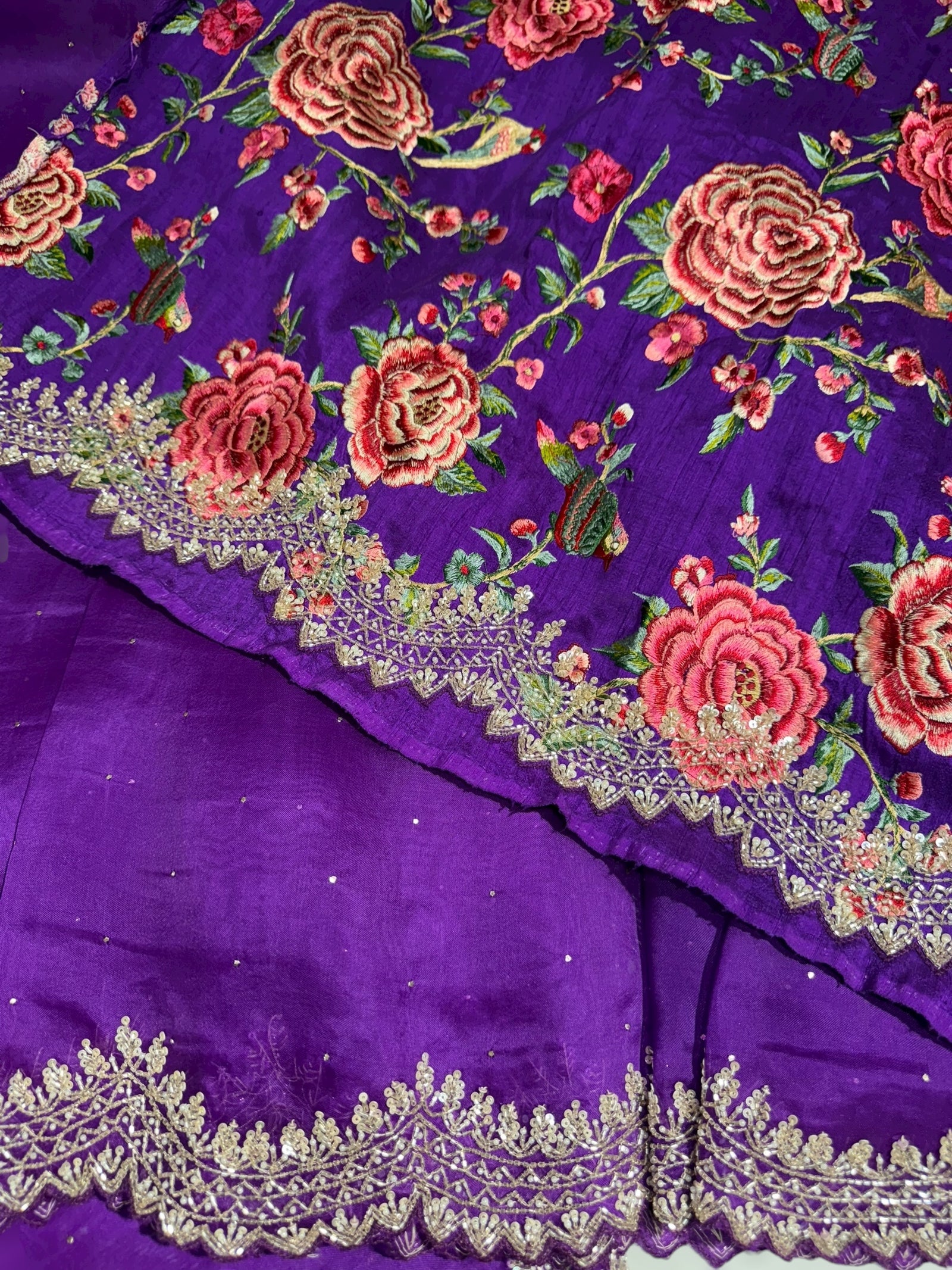 Purple Pure Organza Handwork Saree with heavy Designer Blouse