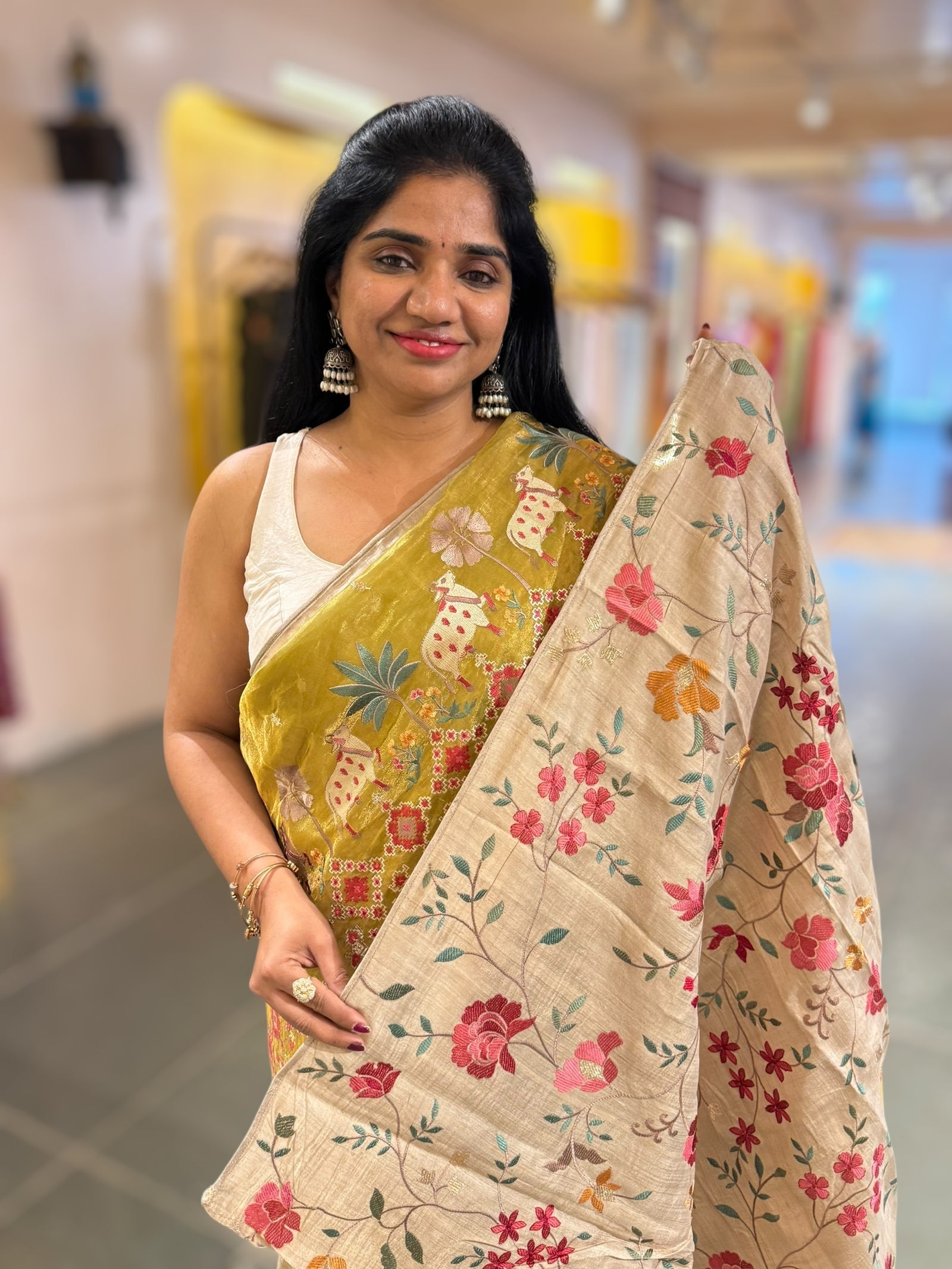 Lime Green Designer Tissue Saree