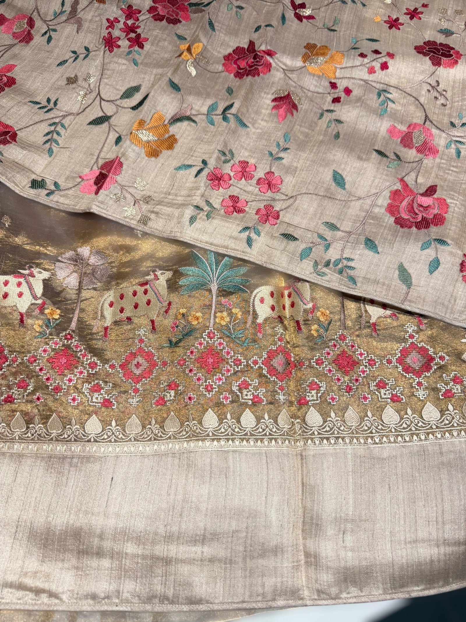 Antique Gold Designer Tissue Saree