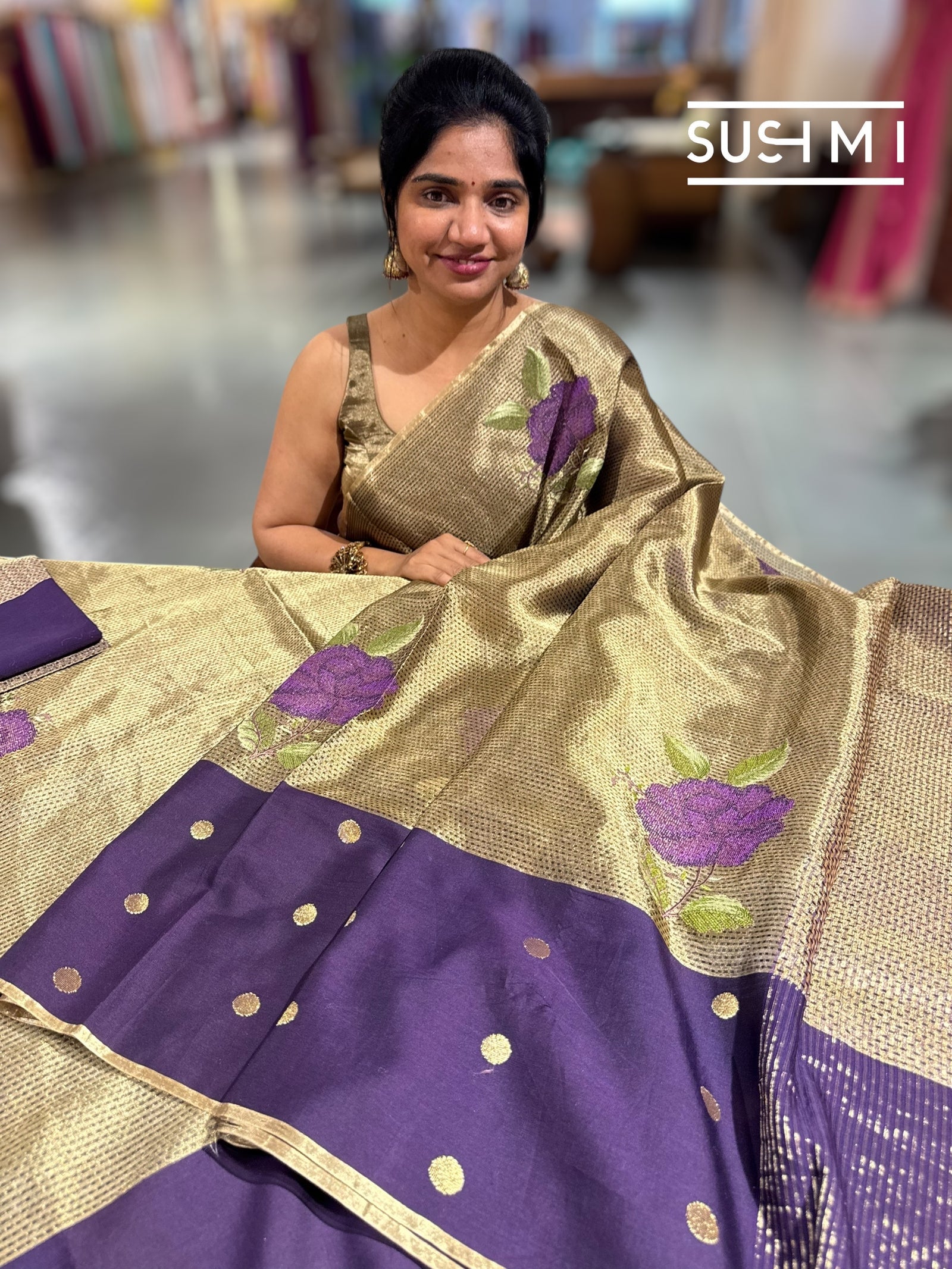 Kora tissue Saree with petite Point embroidery : S62102