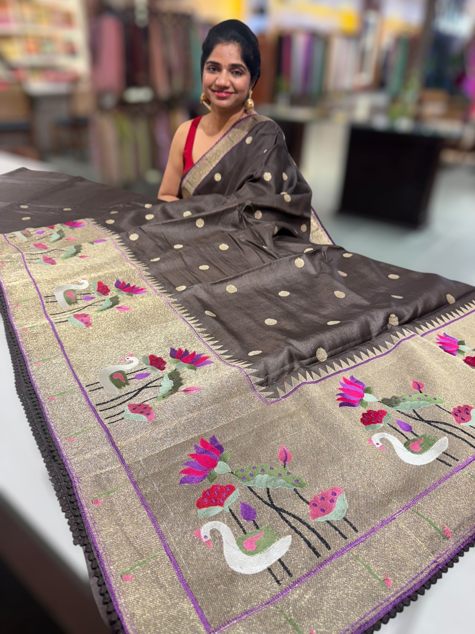 Mocha Brown Tussar with embroidery